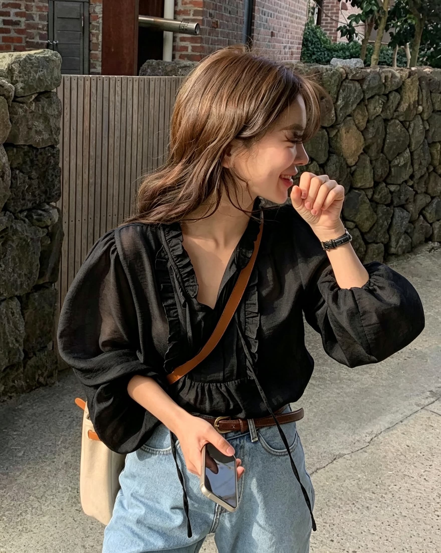 있음 선적 한국 동대문 이른 가을 패션 프릴 요정 셔츠 상세 이미지 5
