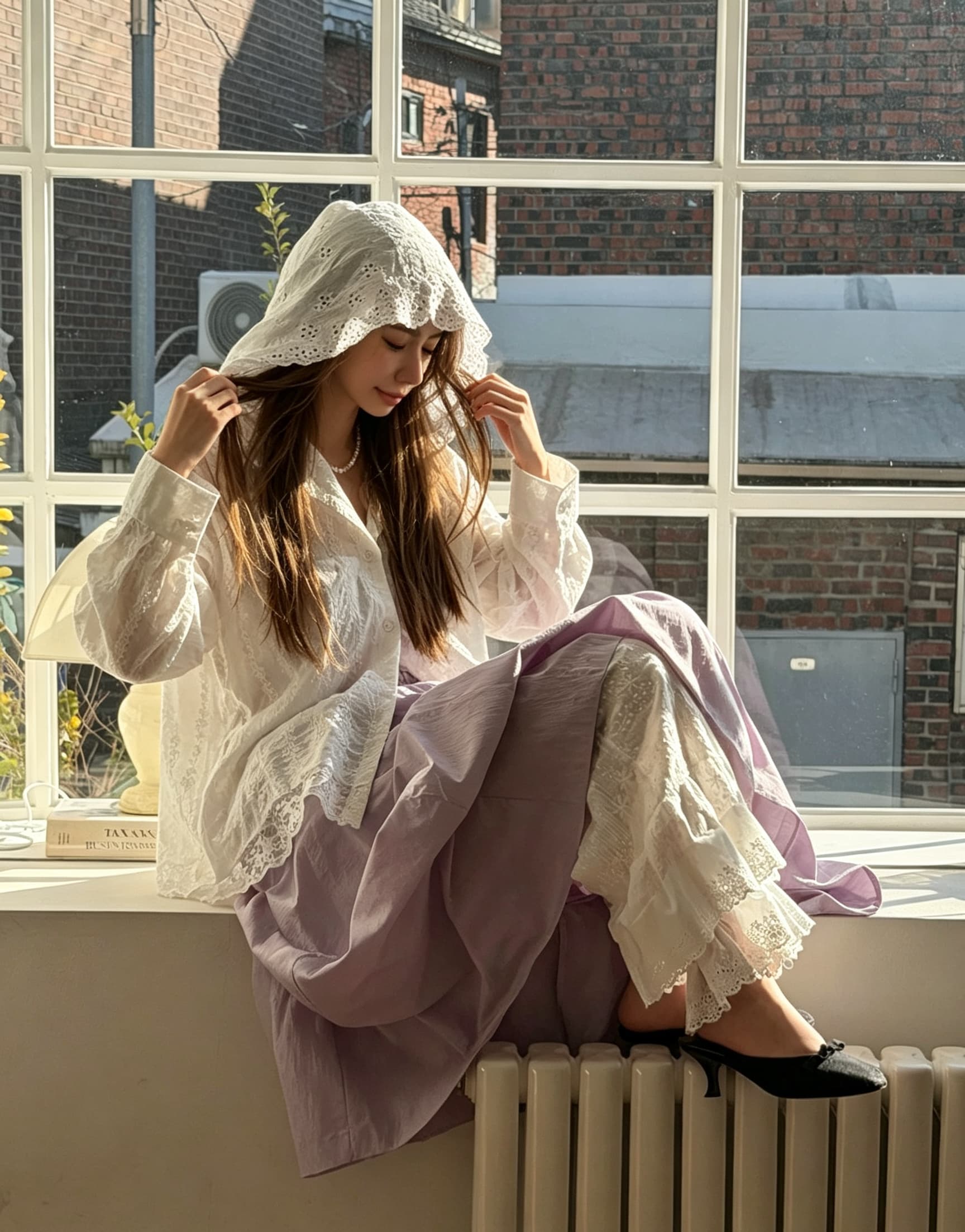 한 부서 다용도 후드 자수 레이스 긴팔 셔츠 루즈핏 부드러운 다용도 재킷 상세 이미지 12