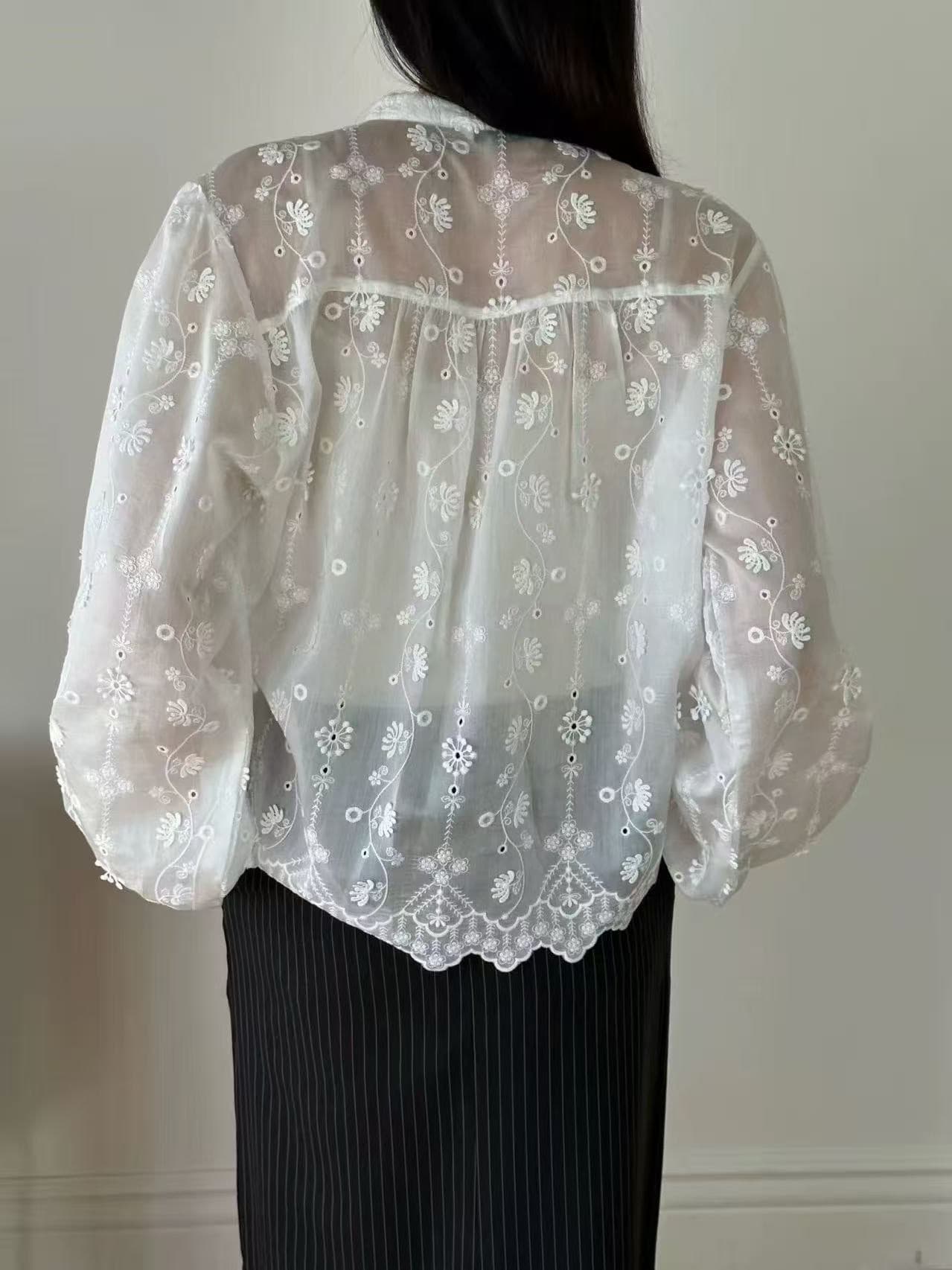 있음 선적 chic 다용도 작은 대중 패션 무거운 작업 자수 긴팔 셔츠 스탠드 칼라 셔츠 상세 이미지 5