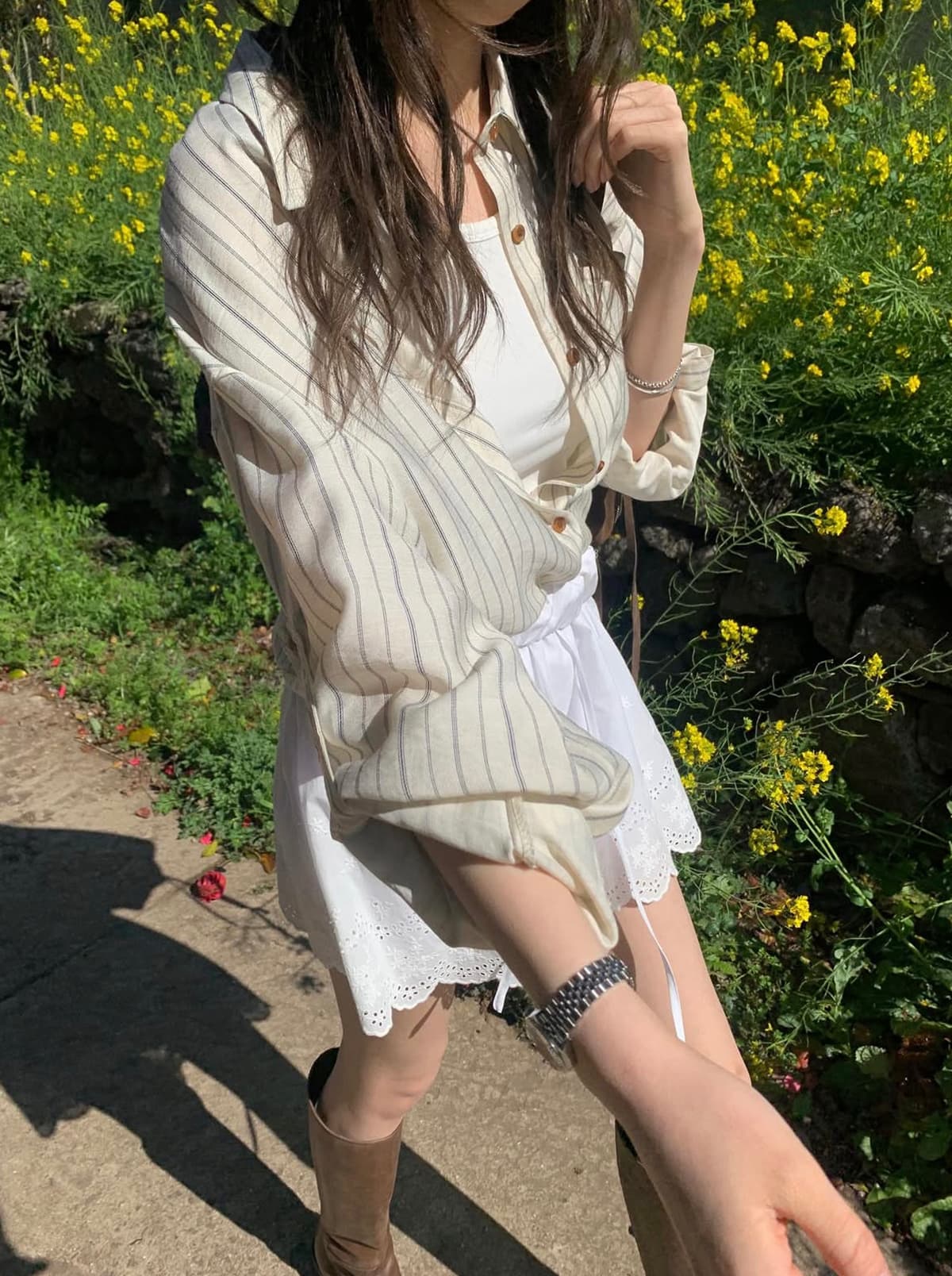 chic 다용도 스트라이프 연령 감소 패션 긴팔 캐주얼 셔츠 상세 이미지 10