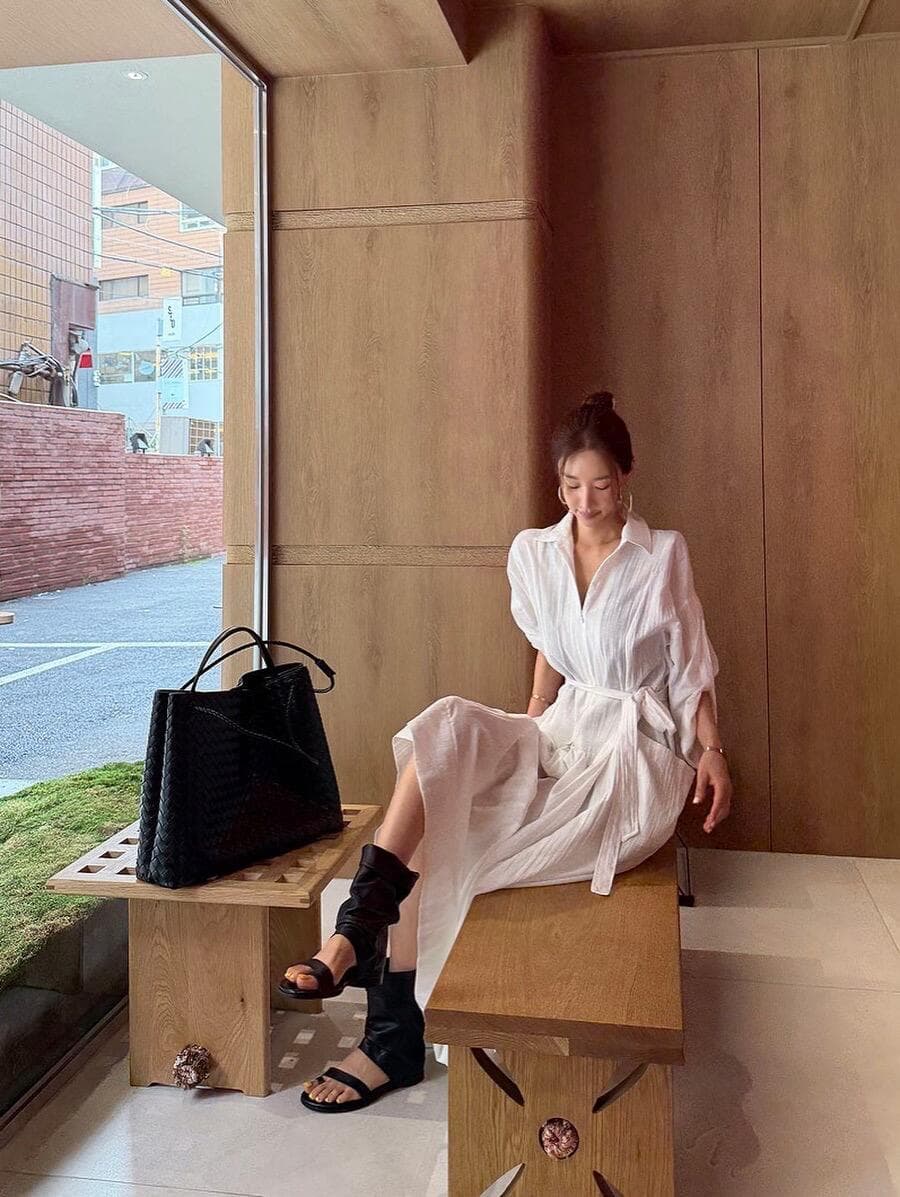 chic 다용도 달콤함 품격 단색 대 치마 드레스 상세 이미지 3