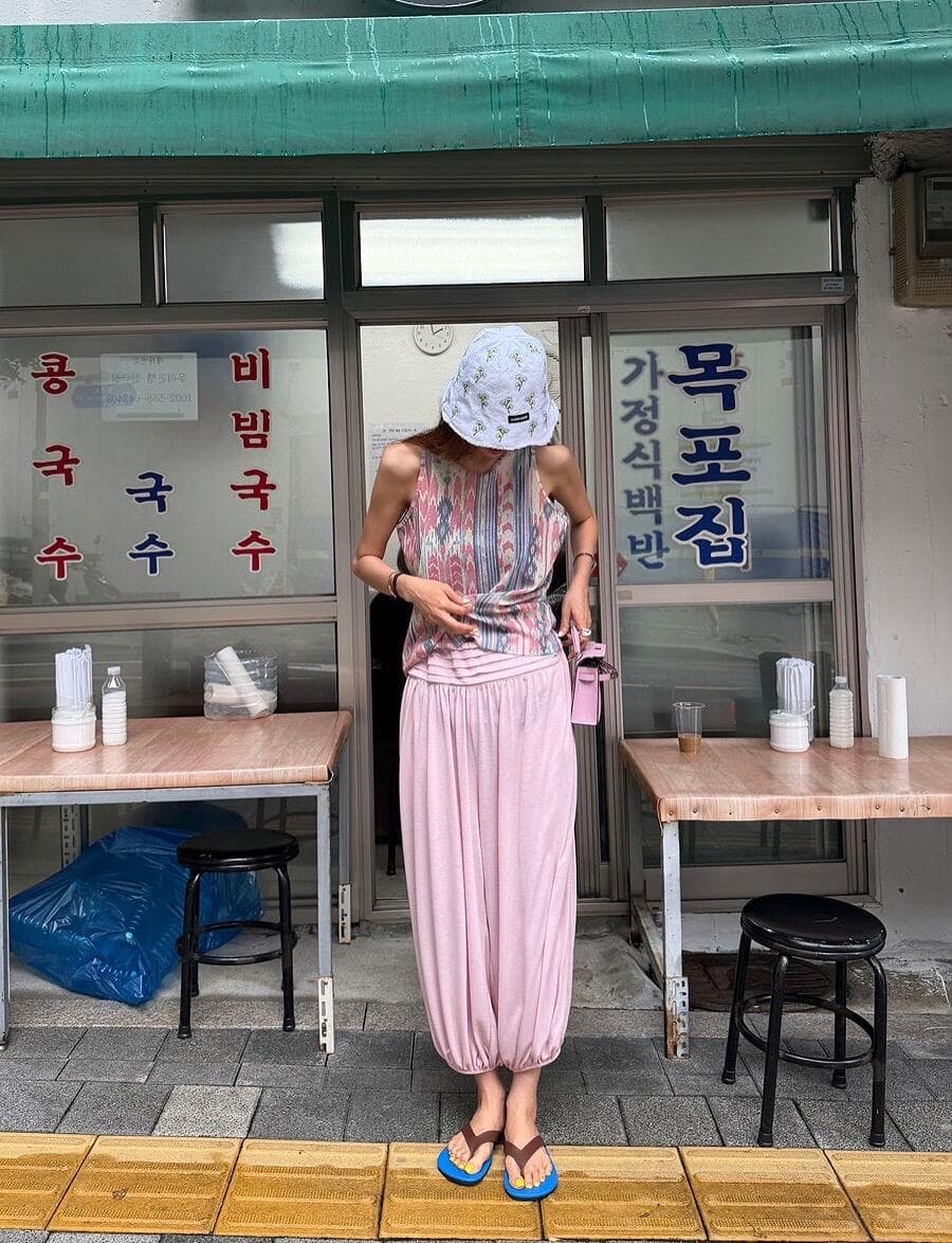 작은 대중 패션 민소매 조끼 세트 7 분말 바지 캐주얼 바지 이미지 4
