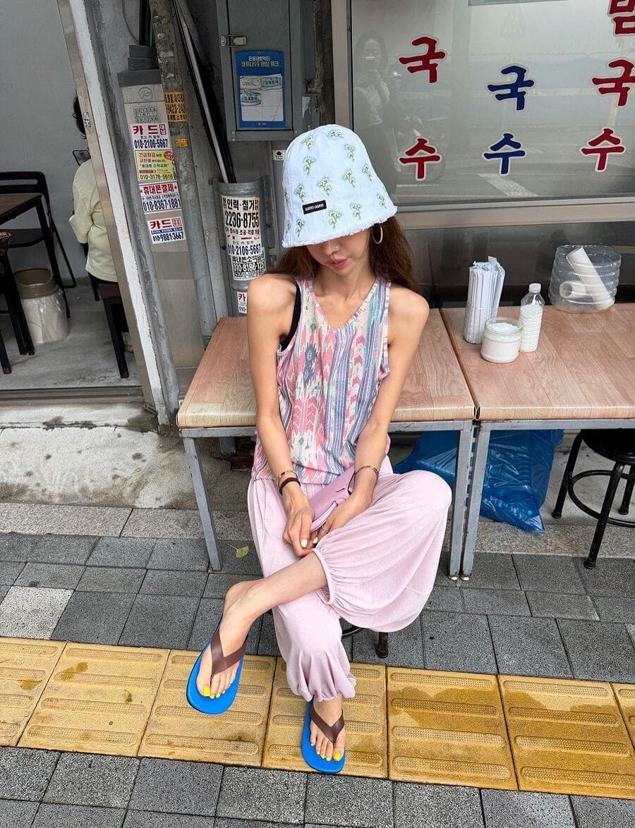 작은 대중 패션 민소매 조끼 세트 7 분말 바지 캐주얼 바지 이미지 3