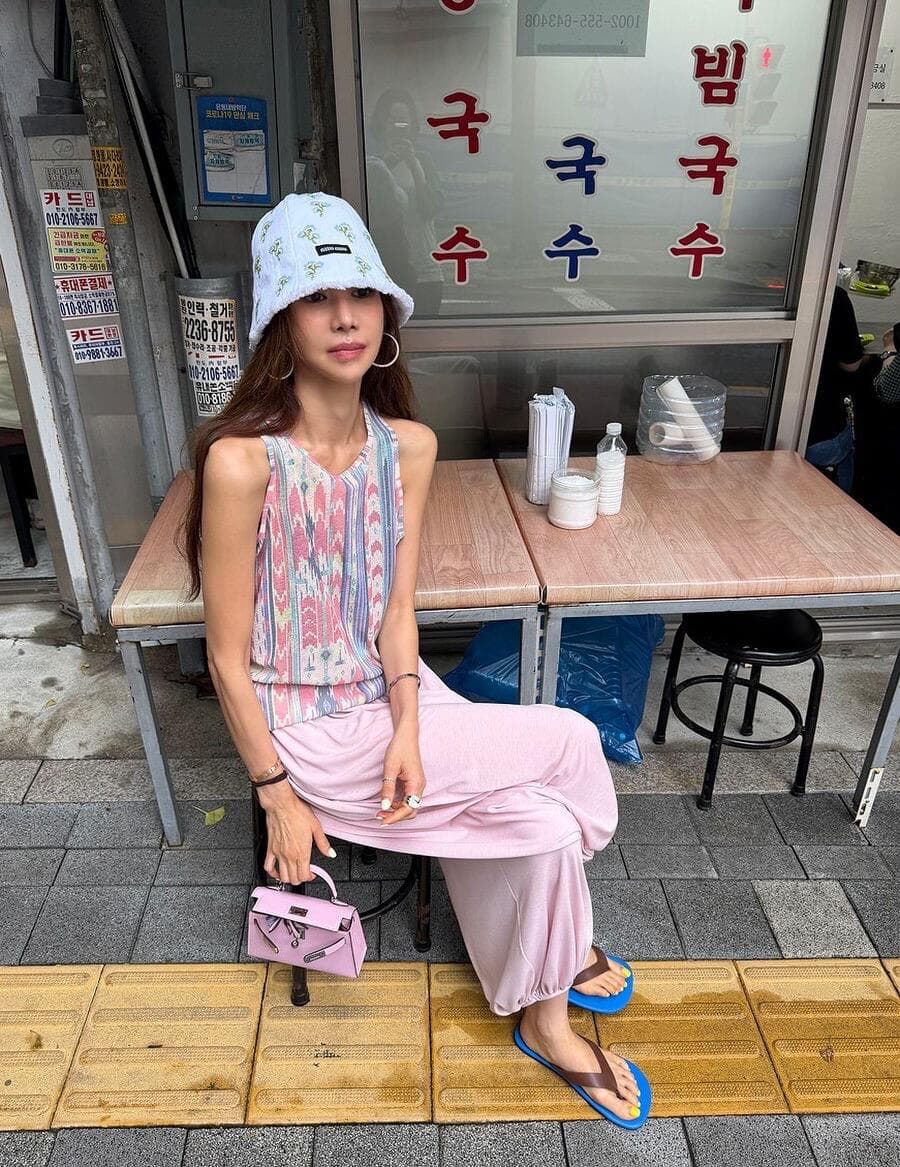 작은 대중 패션 민소매 조끼 세트 7 분말 바지 캐주얼 바지 상세 이미지 1