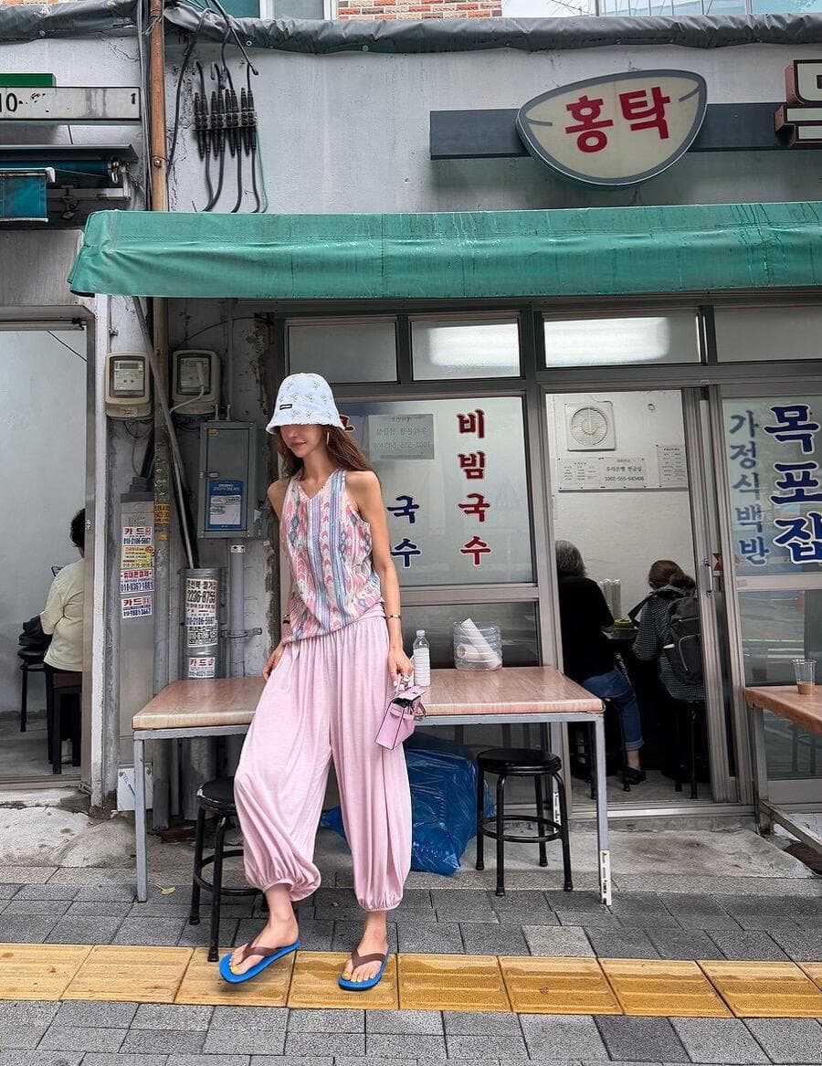 작은 대중 패션 민소매 조끼 세트 7 분말 바지 캐주얼 바지 상세 이미지 3