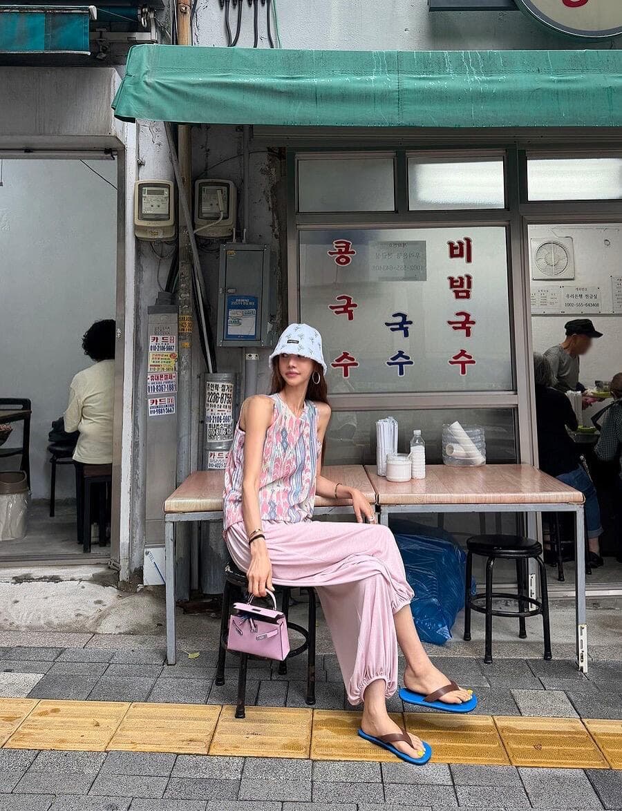 작은 대중 패션 민소매 조끼 세트 7 분말 바지 캐주얼 바지 상세 이미지 5