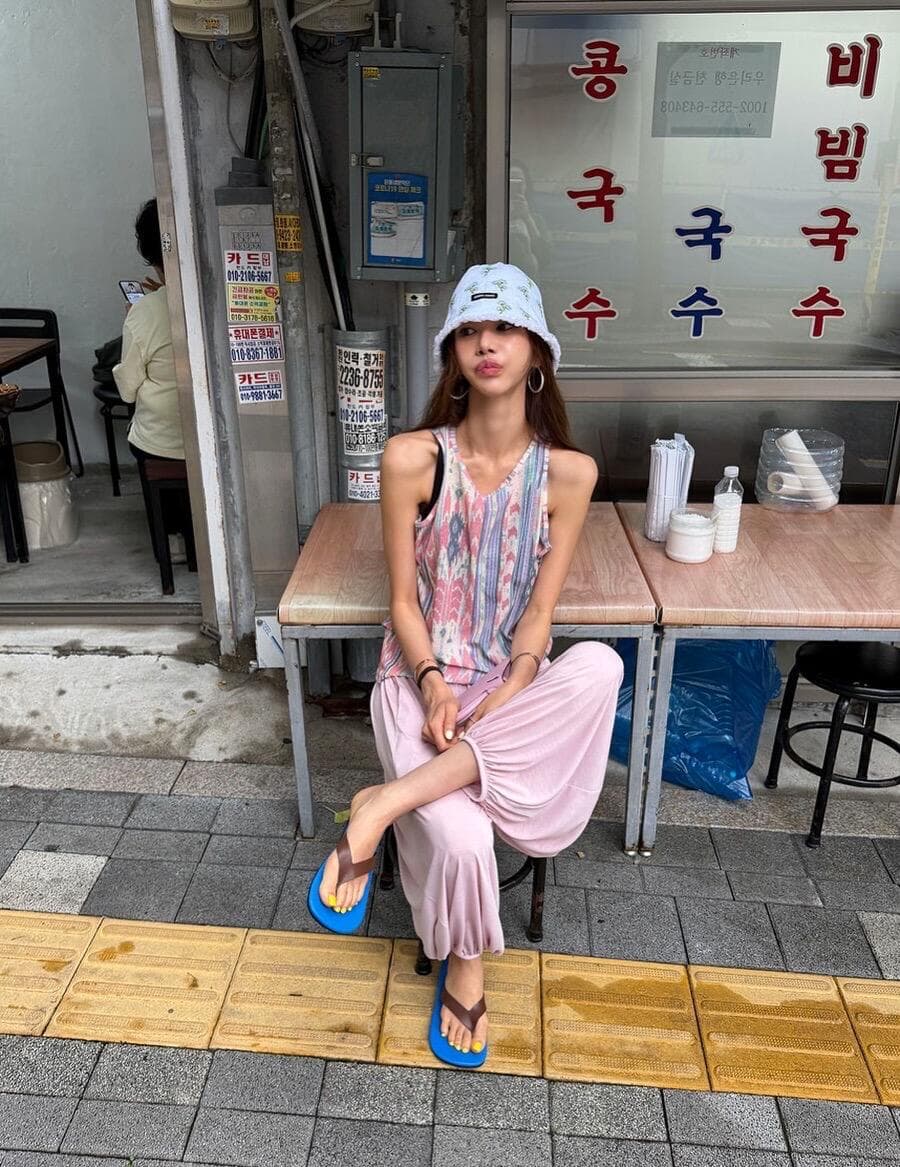 작은 대중 패션 민소매 조끼 세트 7 분말 바지 캐주얼 바지 상세 이미지 6