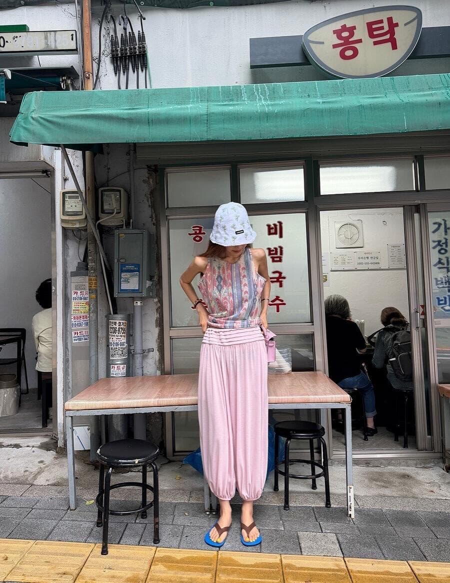 작은 대중 패션 민소매 조끼 세트 7 분말 바지 캐주얼 바지 상세 이미지 7
