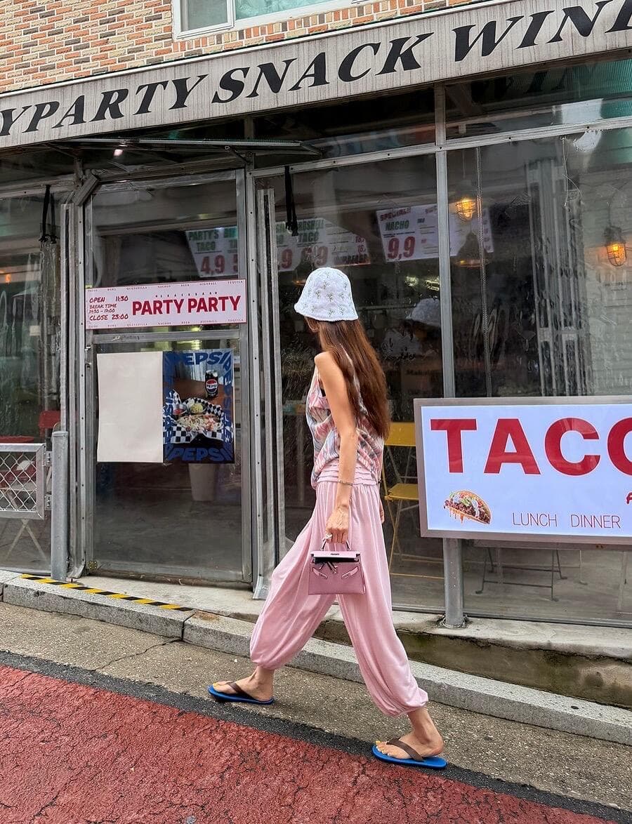 작은 대중 패션 민소매 조끼 세트 7 분말 바지 캐주얼 바지 상세 이미지 10