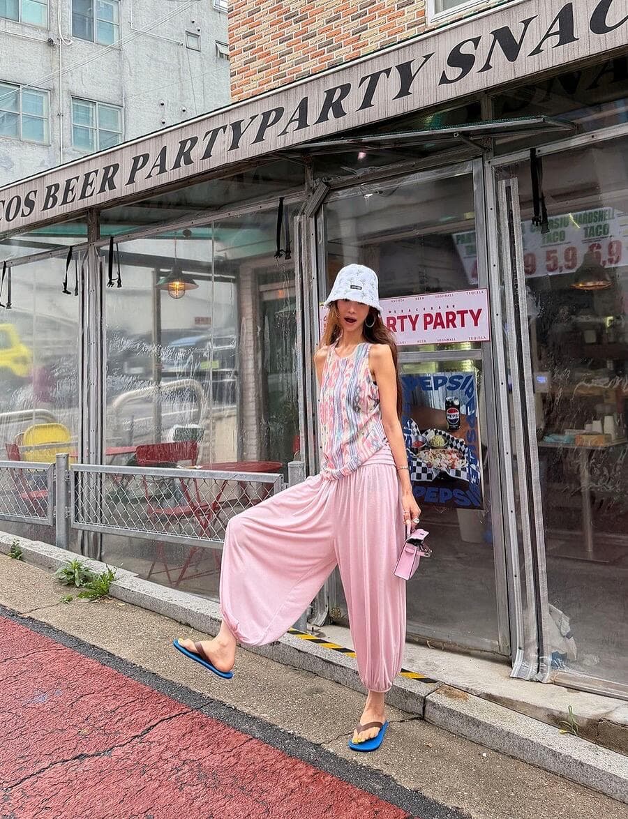 작은 대중 패션 민소매 조끼 세트 7 분말 바지 캐주얼 바지 상세 이미지 13