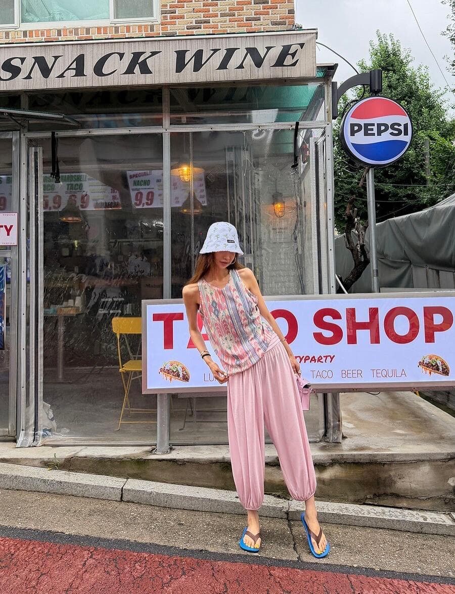 작은 대중 패션 민소매 조끼 세트 7 분말 바지 캐주얼 바지 상세 이미지 15
