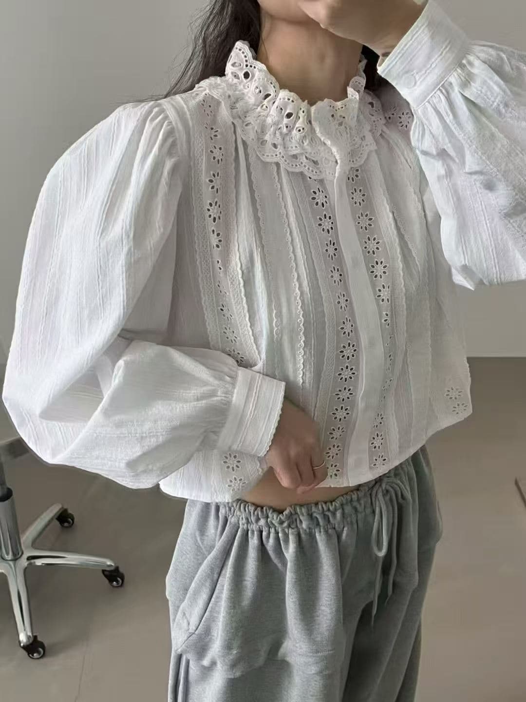 있음 선적 물품 한 부서 다용도 작은 대중 자수 자카드 다용도 긴팔 셔츠 단색 맨위 이미지 2