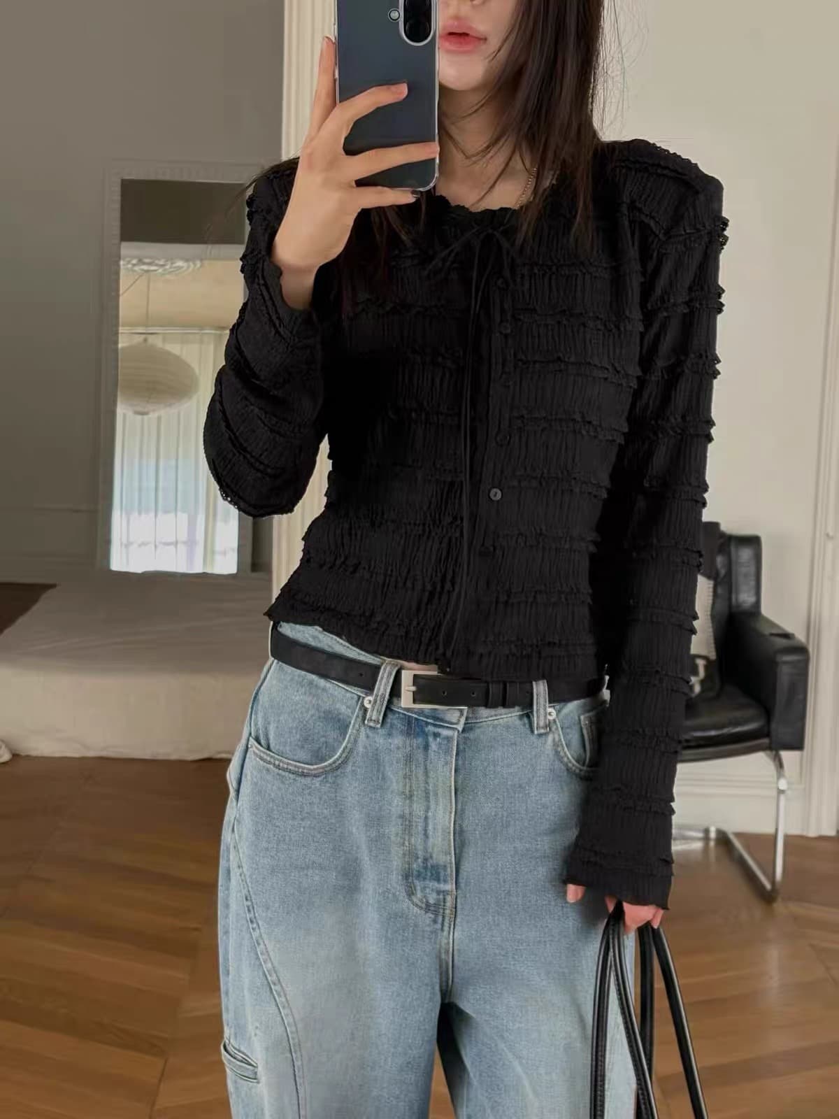 있음 선적 한 부서 ins 다용도 작은 대중 연령 감소 긴팔 오픈 가디건 맨위 이미지 3