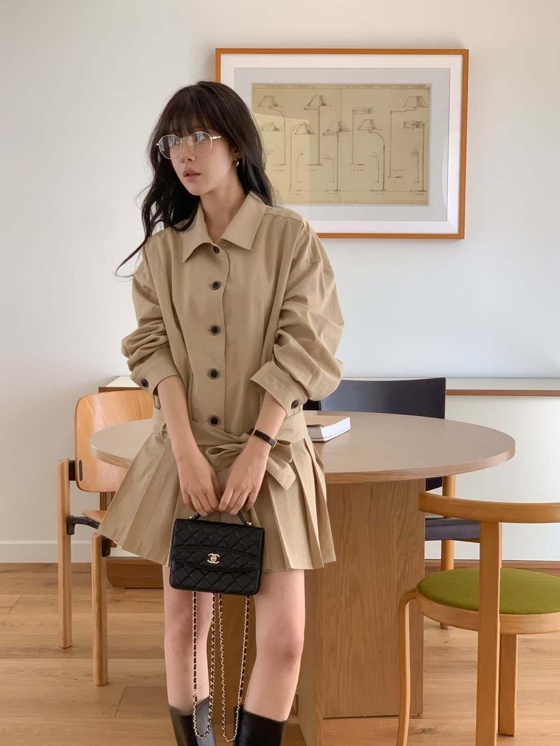 한 부서 다용도 작은 대중 플리츠 바람막이 패션 단일 행 버클 업 외투 바람막이 상세 이미지 2