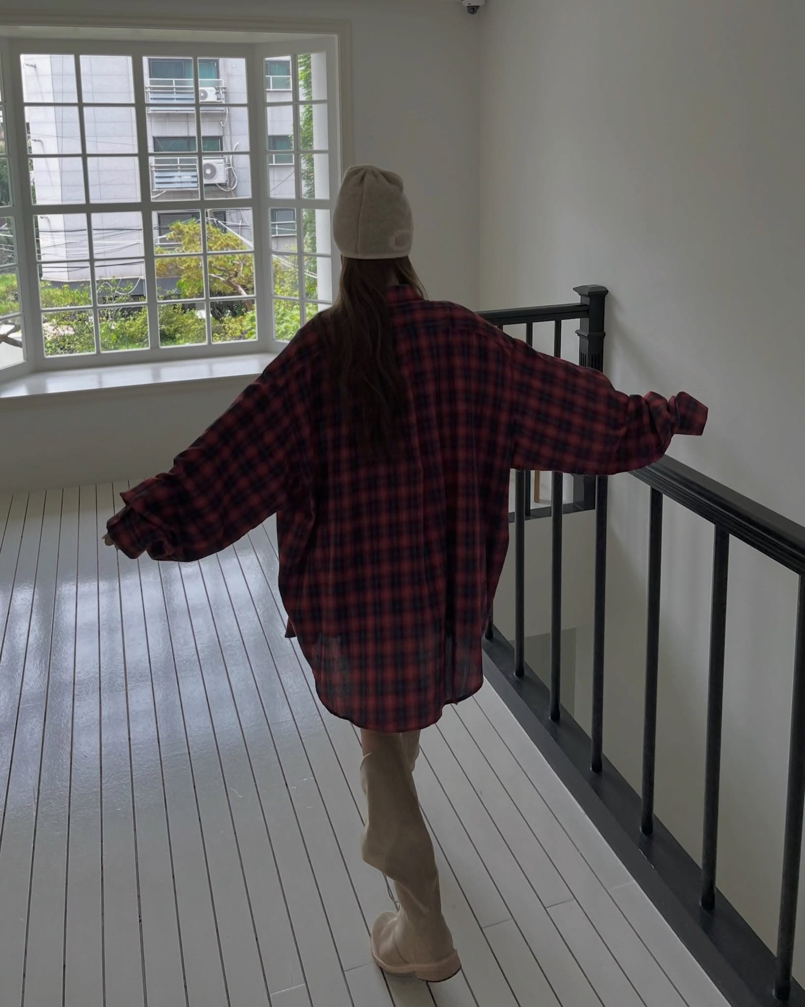 chic 다용도 개성 미니멀리즘 이른 가을 체크무늬 긴팔 자외선 차단 의류 셔츠 상세 이미지 2
