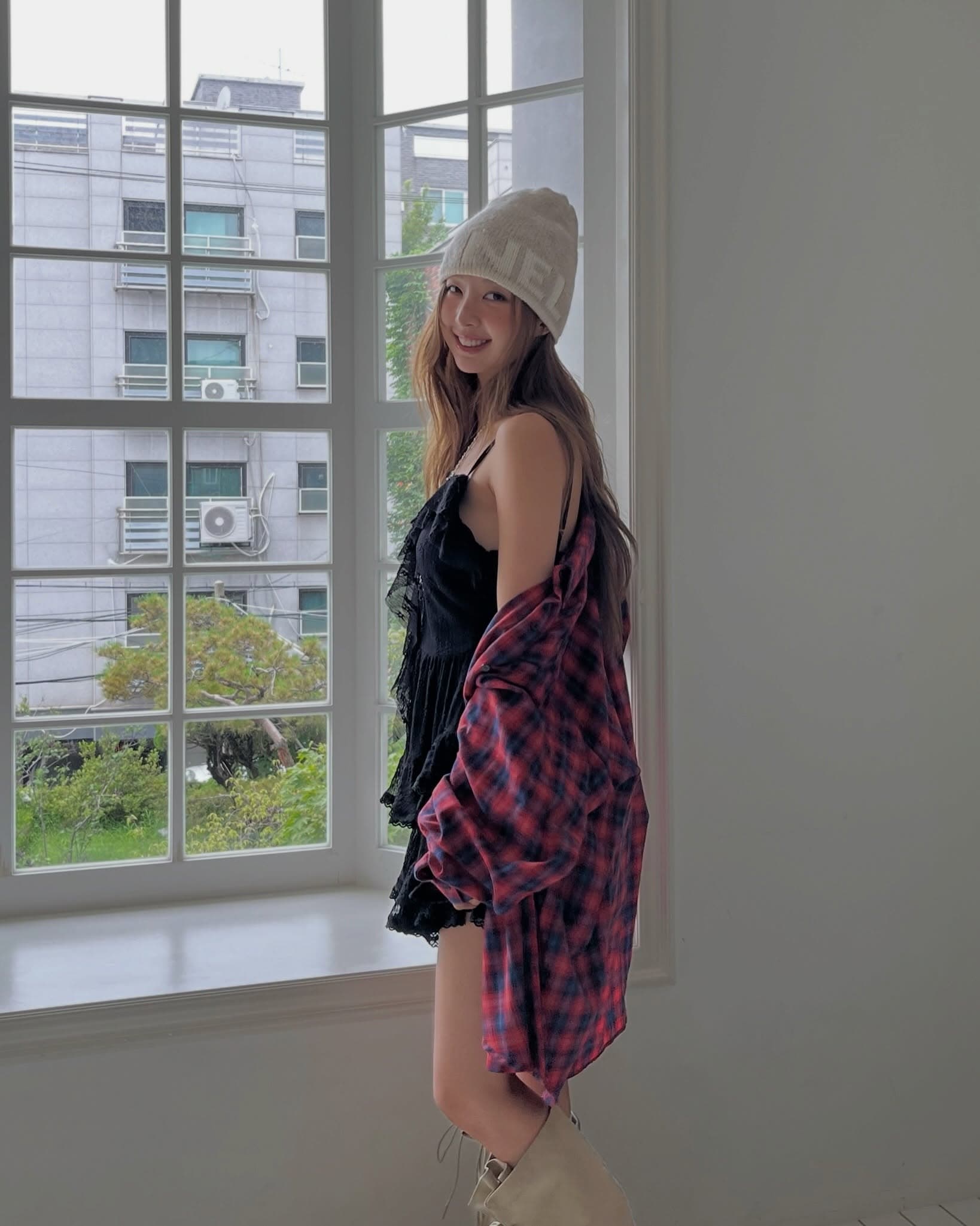 chic 다용도 개성 미니멀리즘 이른 가을 체크무늬 긴팔 자외선 차단 의류 셔츠 상세 이미지 15
