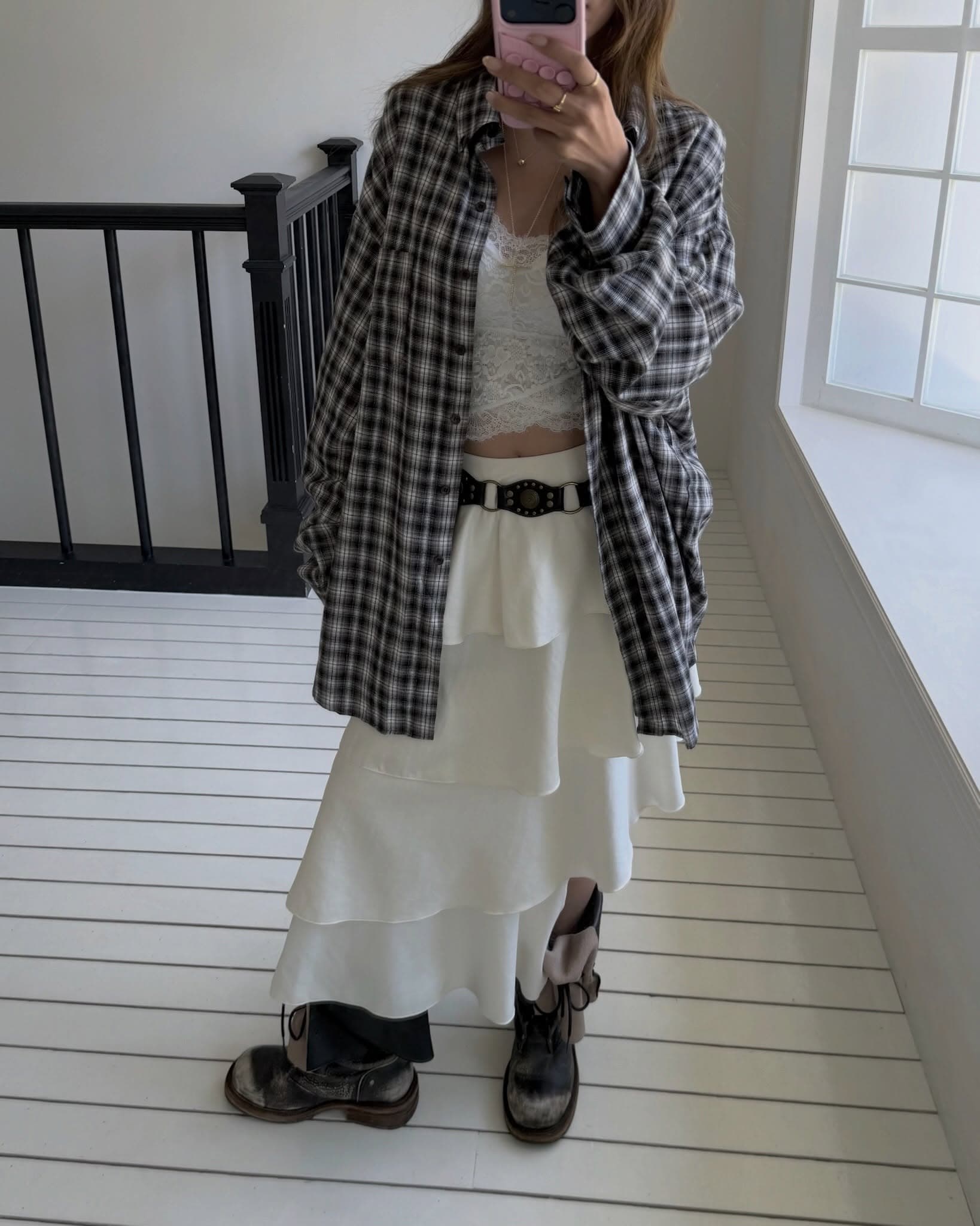 chic 다용도 개성 미니멀리즘 이른 가을 체크무늬 긴팔 자외선 차단 의류 셔츠 상세 이미지 38