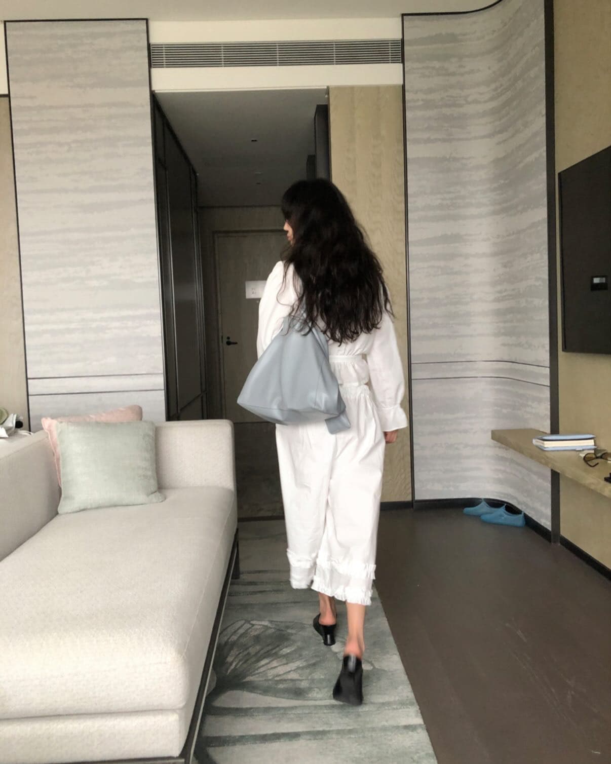 chic 다용도 작은 대중 패션 캐주얼 싱글 줄 버튼 출퇴근 셔츠 허리밴드 반신 스커트 7부 바지 투피스 세트 상세 이미지 6