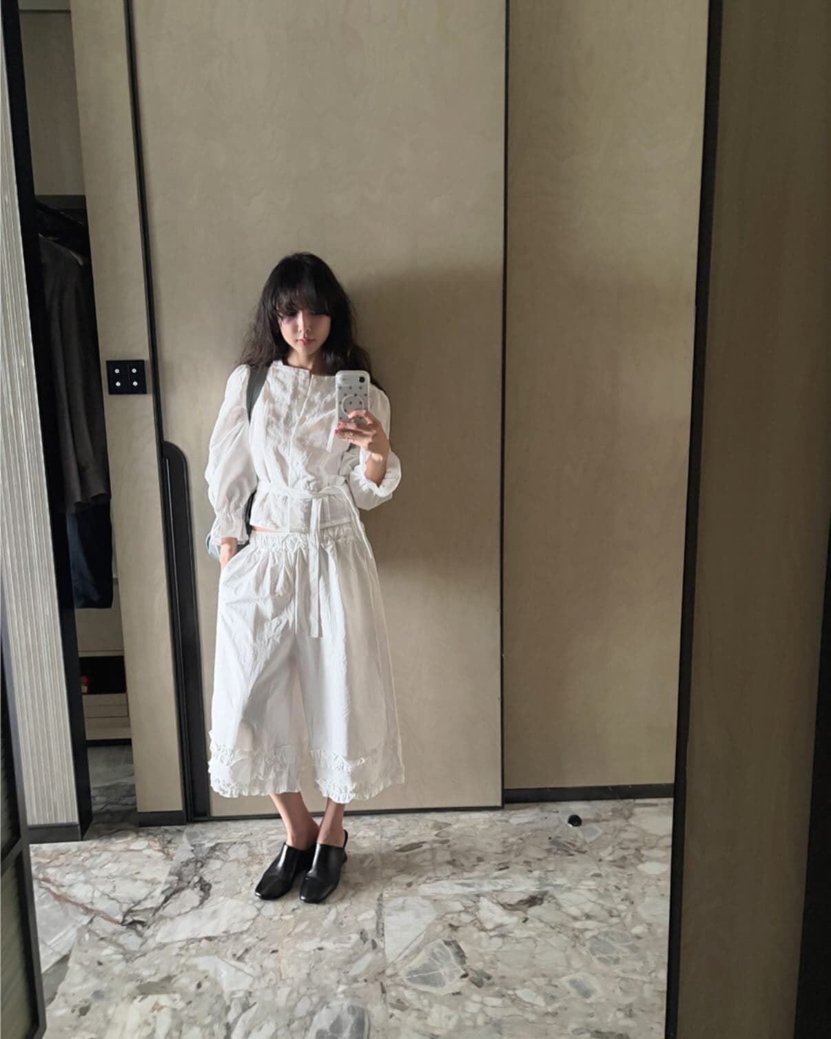 chic 다용도 작은 대중 패션 캐주얼 싱글 줄 버튼 출퇴근 셔츠 허리밴드 반신 스커트 7부 바지 투피스 세트 상세 이미지 10