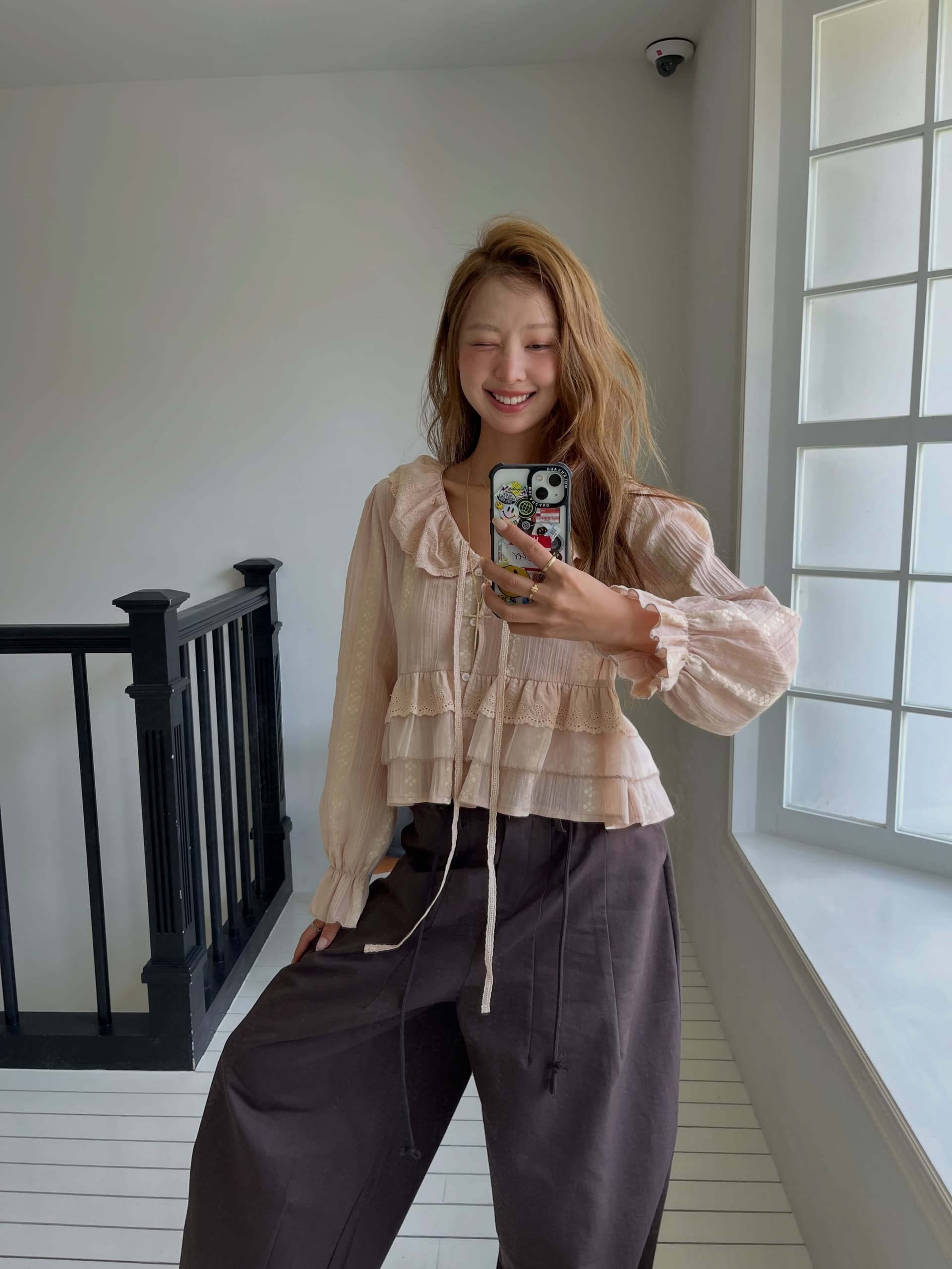 한 부서 ins 다용도 작은 대중 무거운 작업 긴팔 레이스 셔츠 상세 이미지 3