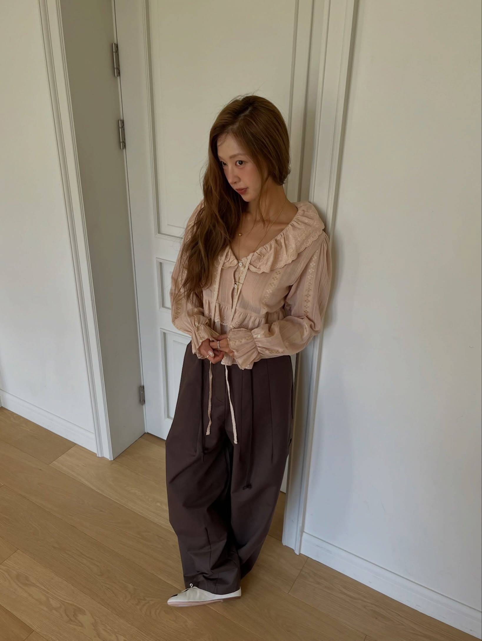 한 부서 ins 다용도 작은 대중 무거운 작업 긴팔 레이스 셔츠 상세 이미지 9