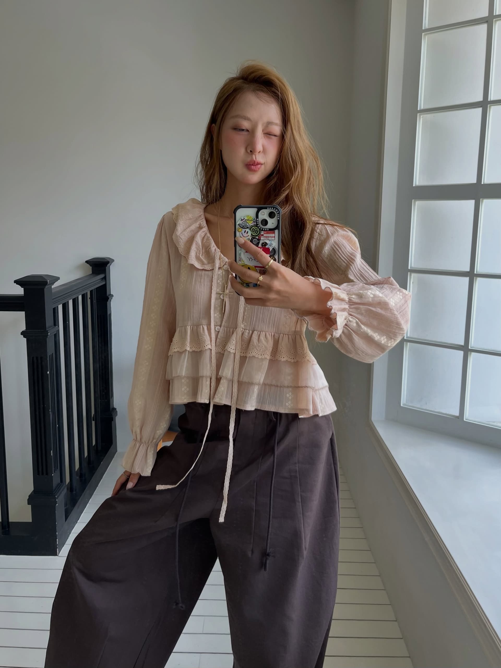 한 부서 ins 다용도 작은 대중 무거운 작업 긴팔 레이스 셔츠 상세 이미지 14