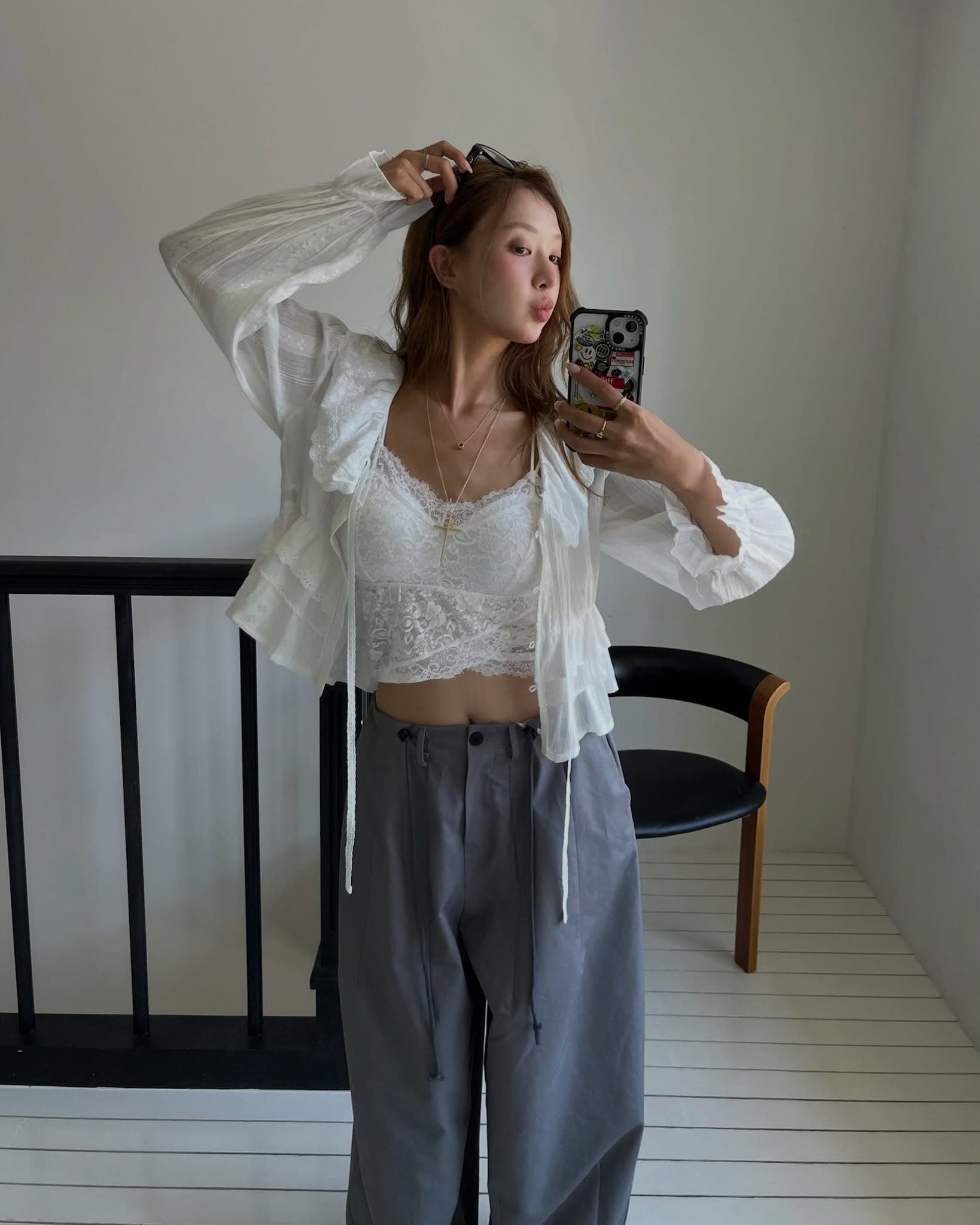 한 부서 ins 다용도 작은 대중 무거운 작업 긴팔 레이스 셔츠 상세 이미지 17