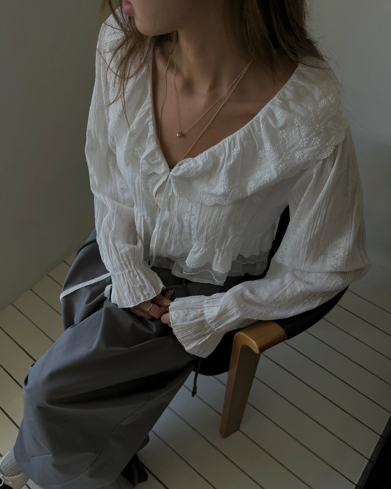 한 부서 ins 다용도 작은 대중 무거운 작업 긴팔 레이스 셔츠 상세 이미지 21
