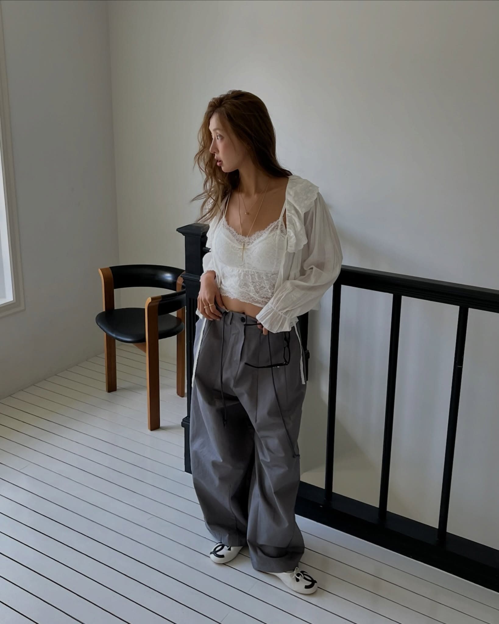 한 부서 ins 다용도 작은 대중 무거운 작업 긴팔 레이스 셔츠 상세 이미지 22