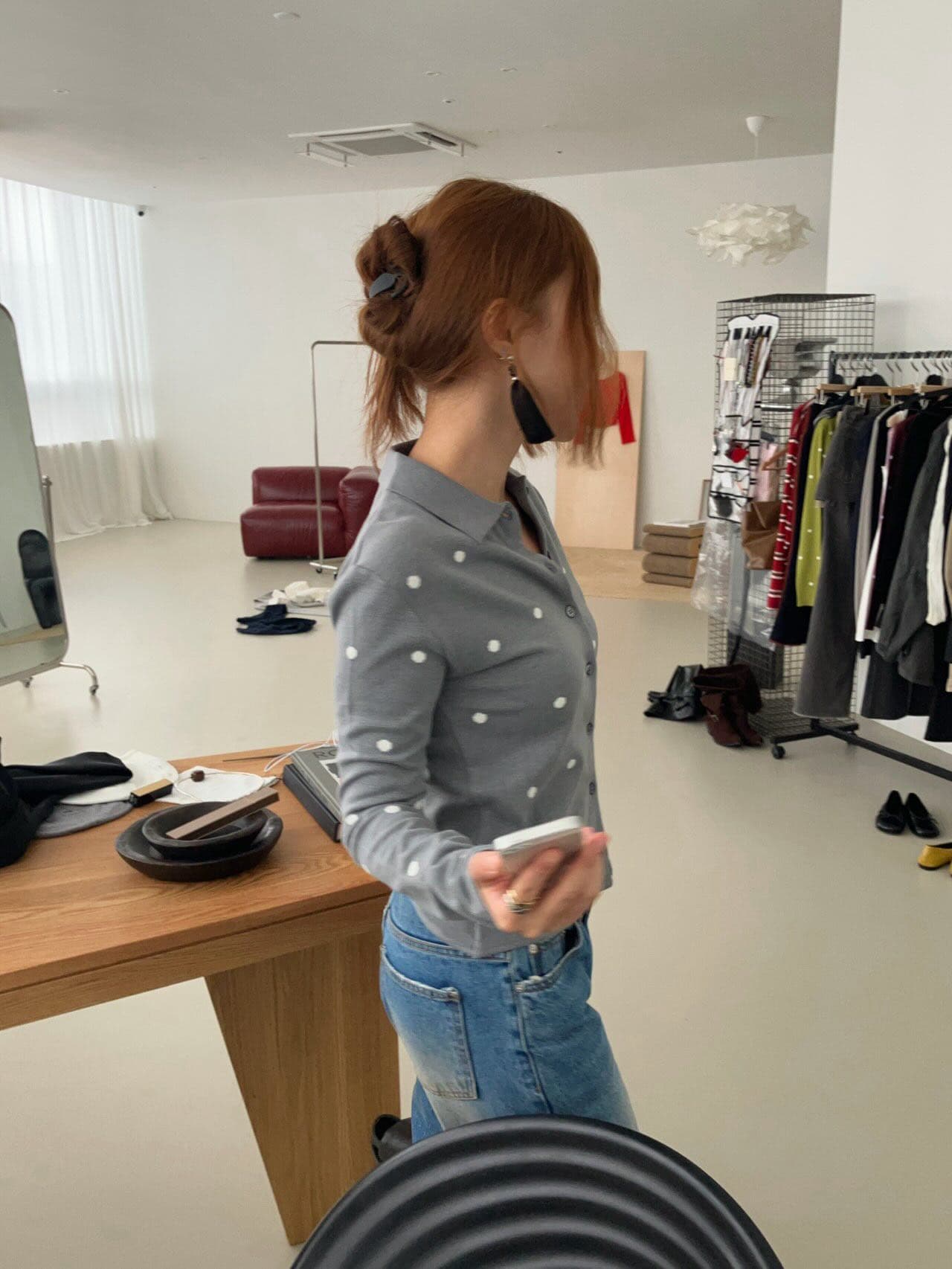 chic 한 부서 다용도 작은 대중 패션 긴팔 도트 무늬 니트 스웨터 맨위 오픈 가디건 상세 이미지 31