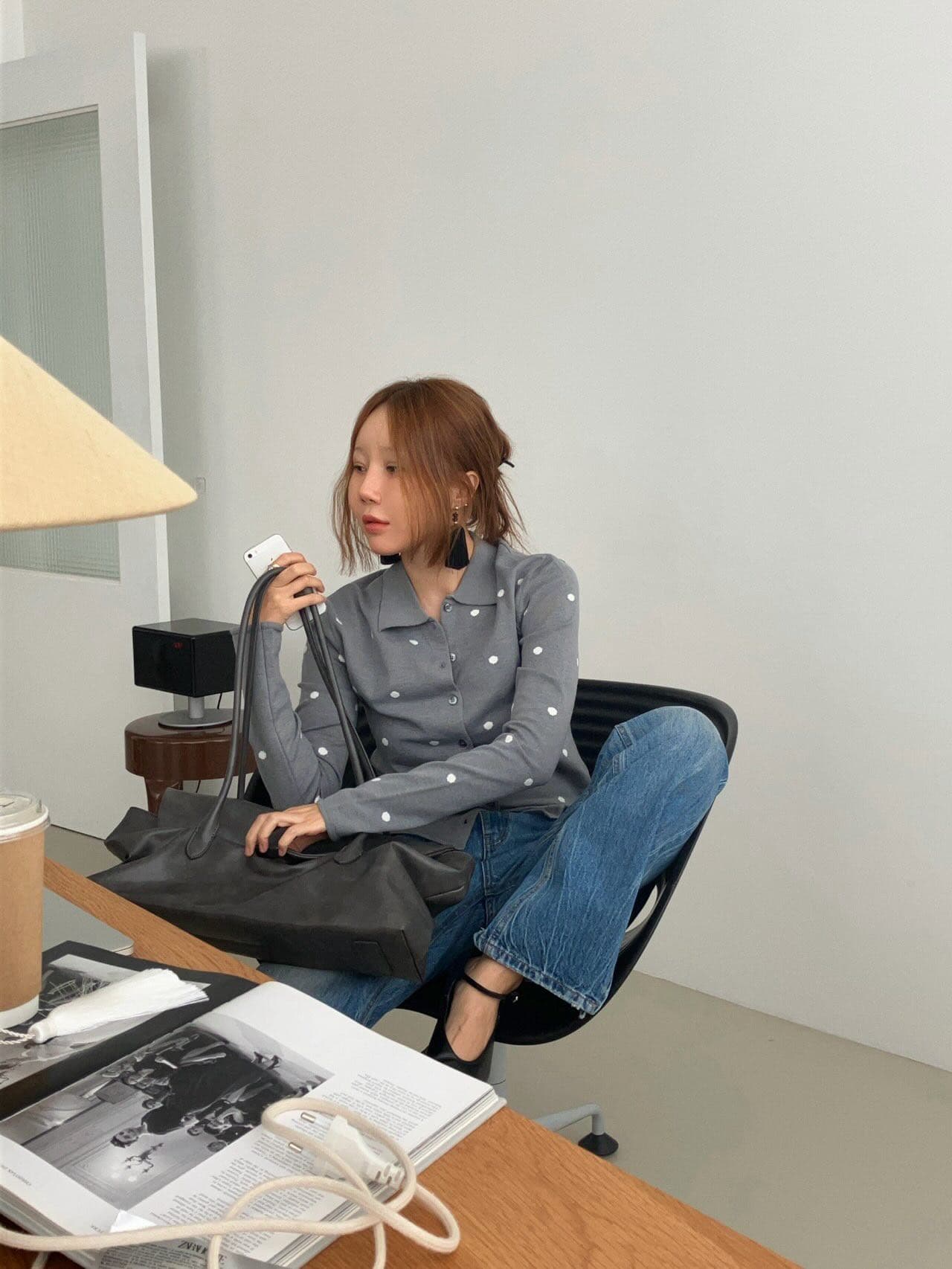 chic 한 부서 다용도 작은 대중 패션 긴팔 도트 무늬 니트 스웨터 맨위 오픈 가디건 상세 이미지 37