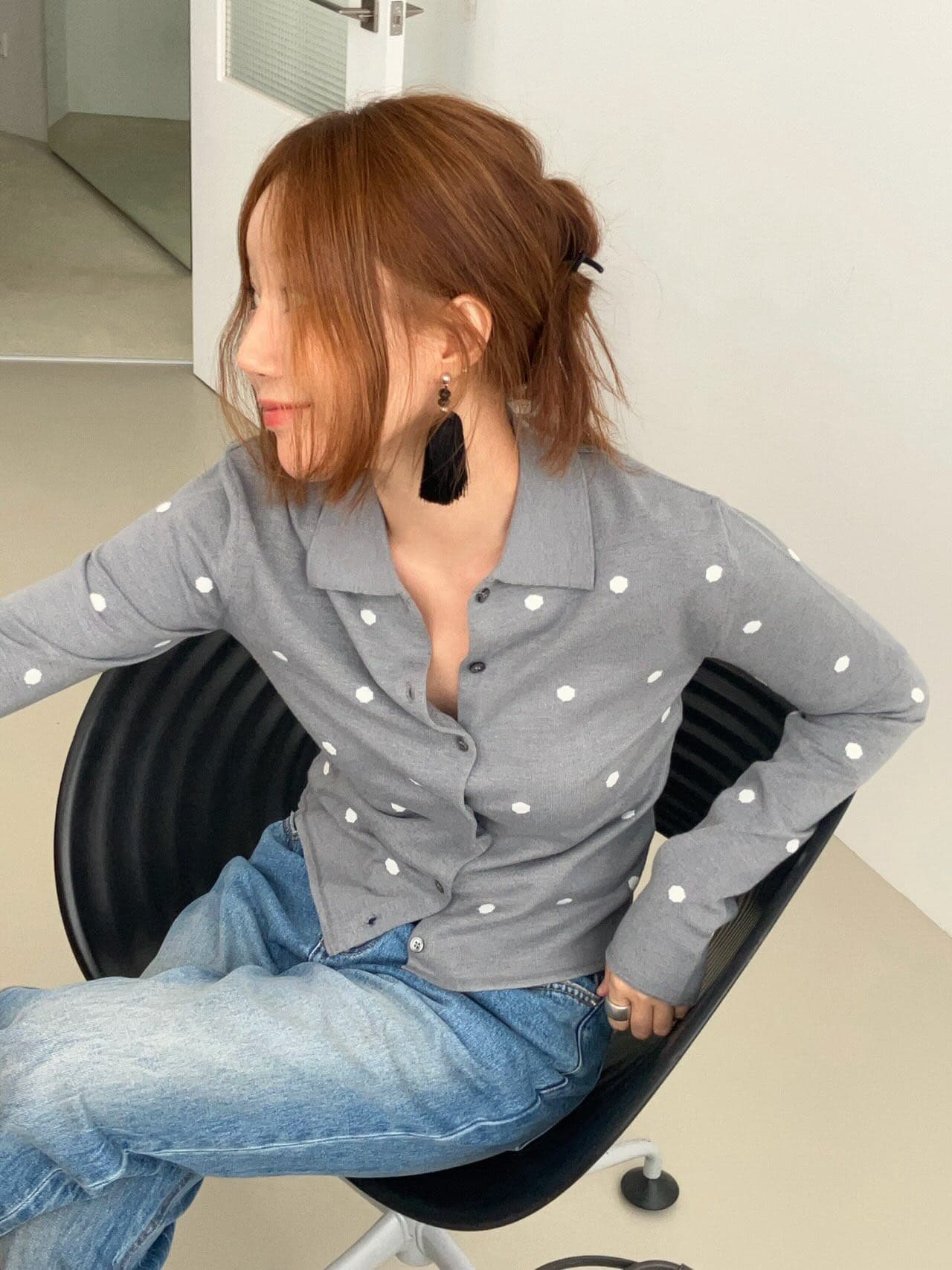 chic 한 부서 다용도 작은 대중 패션 긴팔 도트 무늬 니트 스웨터 맨위 오픈 가디건 상세 이미지 39