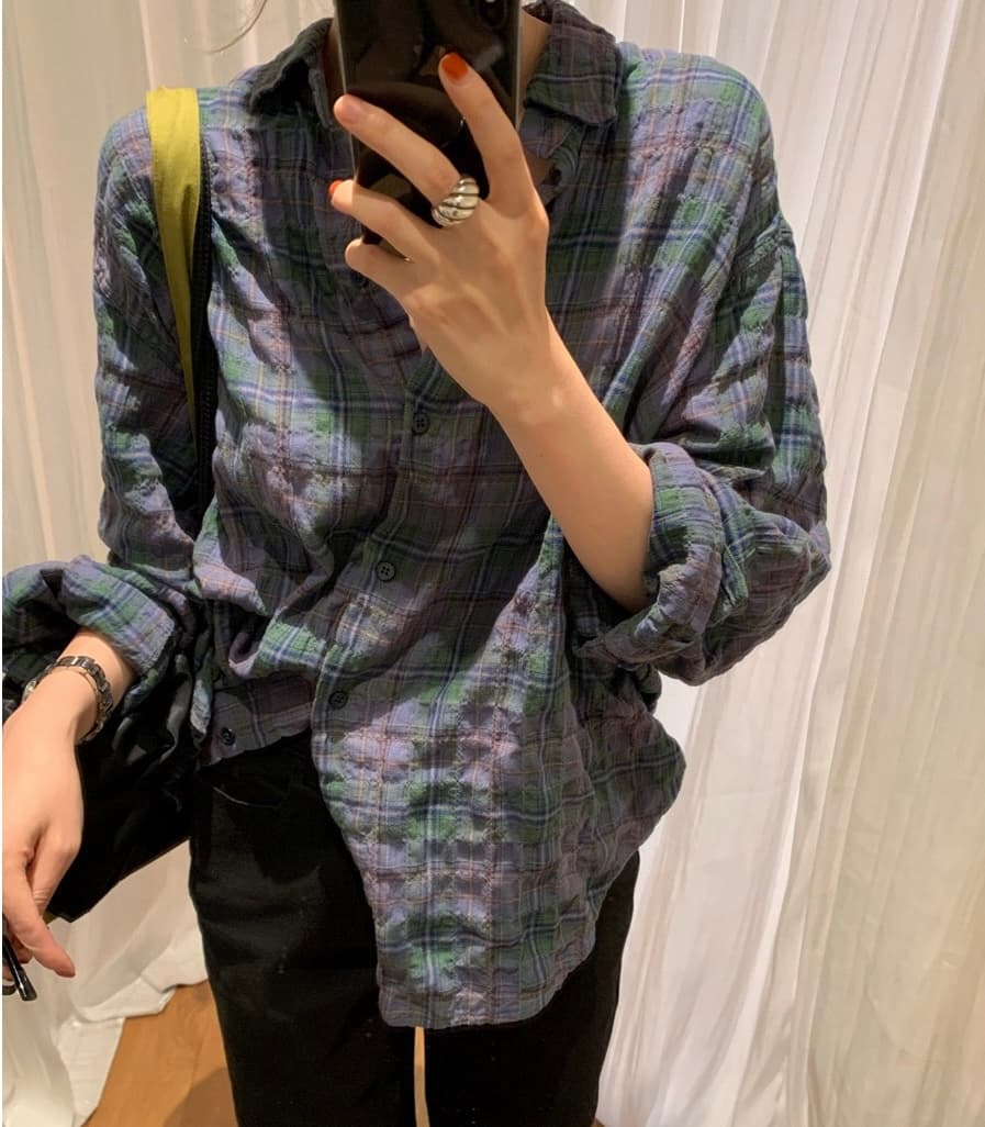 다용도 작은 대중 체크무늬 패션 마 오래된 체크무늬 긴팔 셔츠 이미지 2