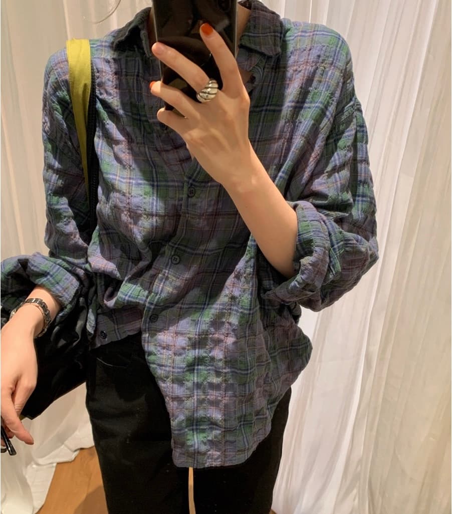 다용도 작은 대중 체크무늬 패션 마 오래된 체크무늬 긴팔 셔츠 이미지 4