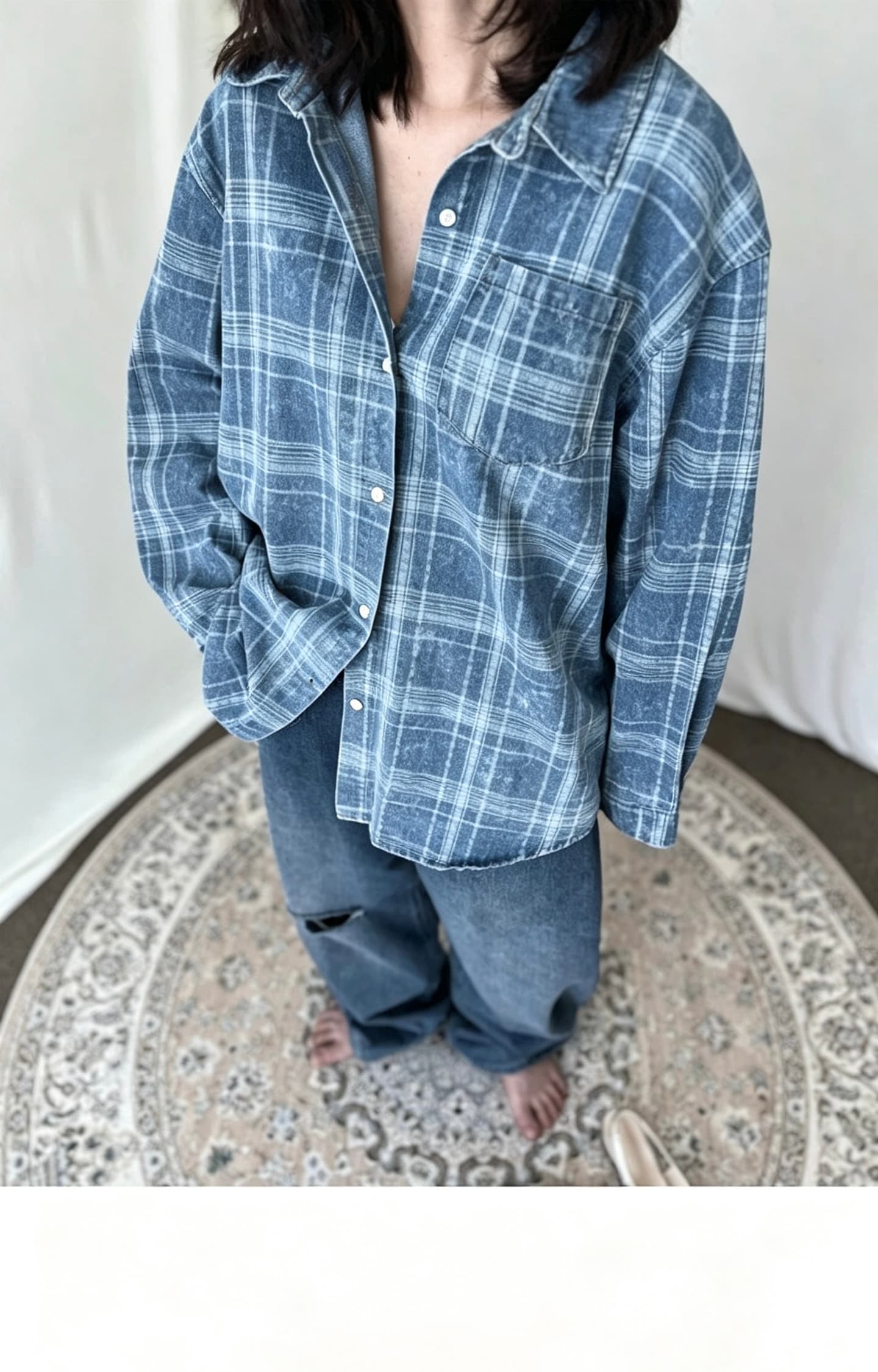 있음 선적 한 부서 다용도 체크무늬 BF 바람 가을 겨울 루즈핏 긴팔 셔츠 상세 이미지 7