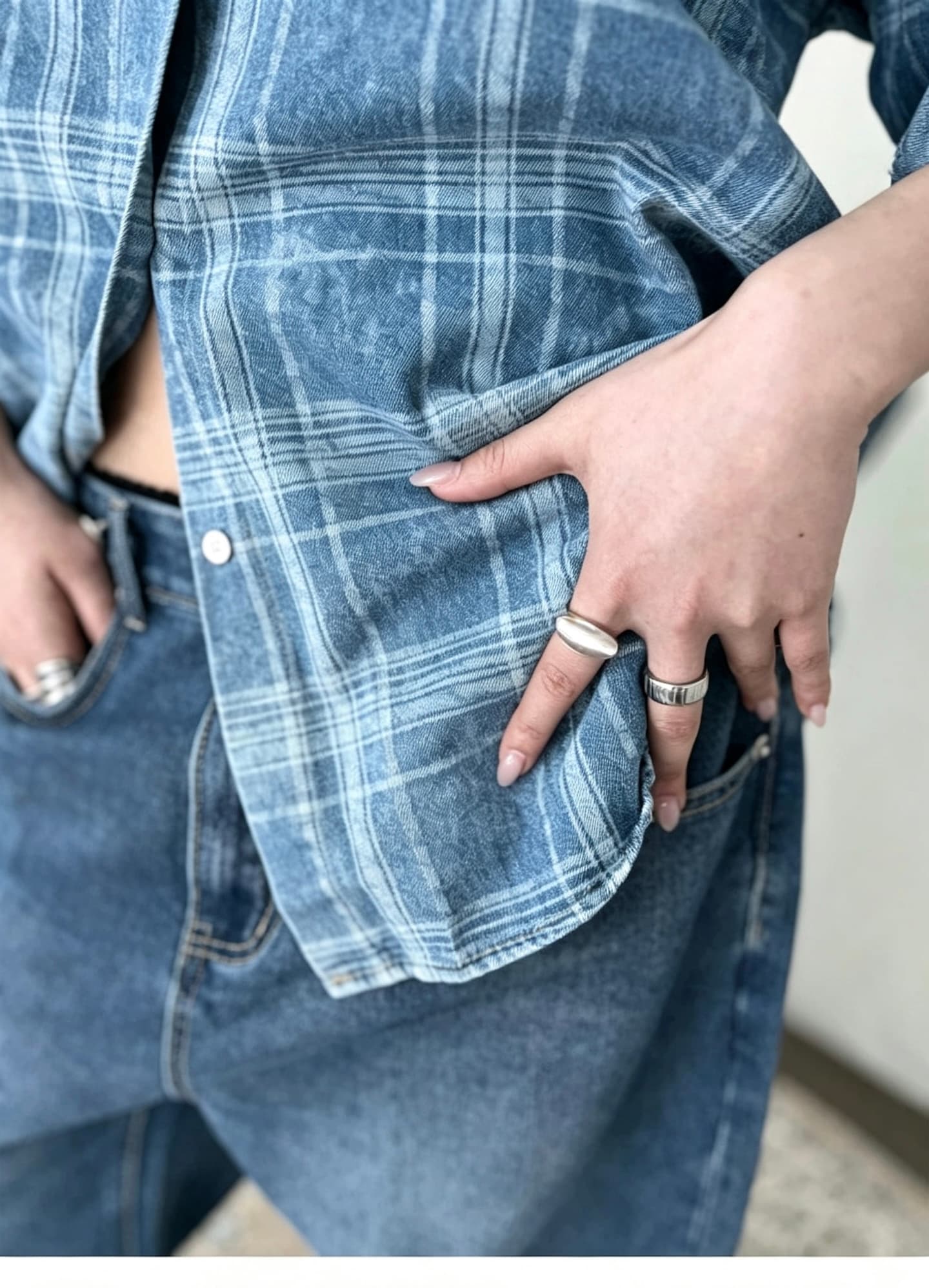 있음 선적 한 부서 다용도 체크무늬 BF 바람 가을 겨울 루즈핏 긴팔 셔츠 상세 이미지 9