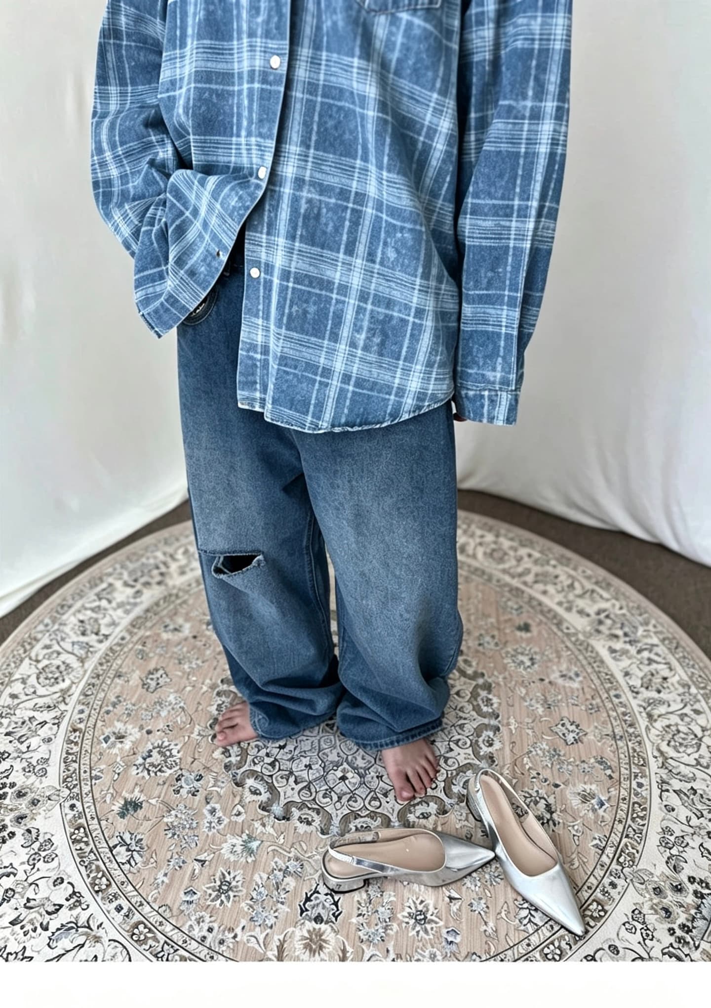 있음 선적 한 부서 다용도 체크무늬 BF 바람 가을 겨울 루즈핏 긴팔 셔츠 상세 이미지 10
