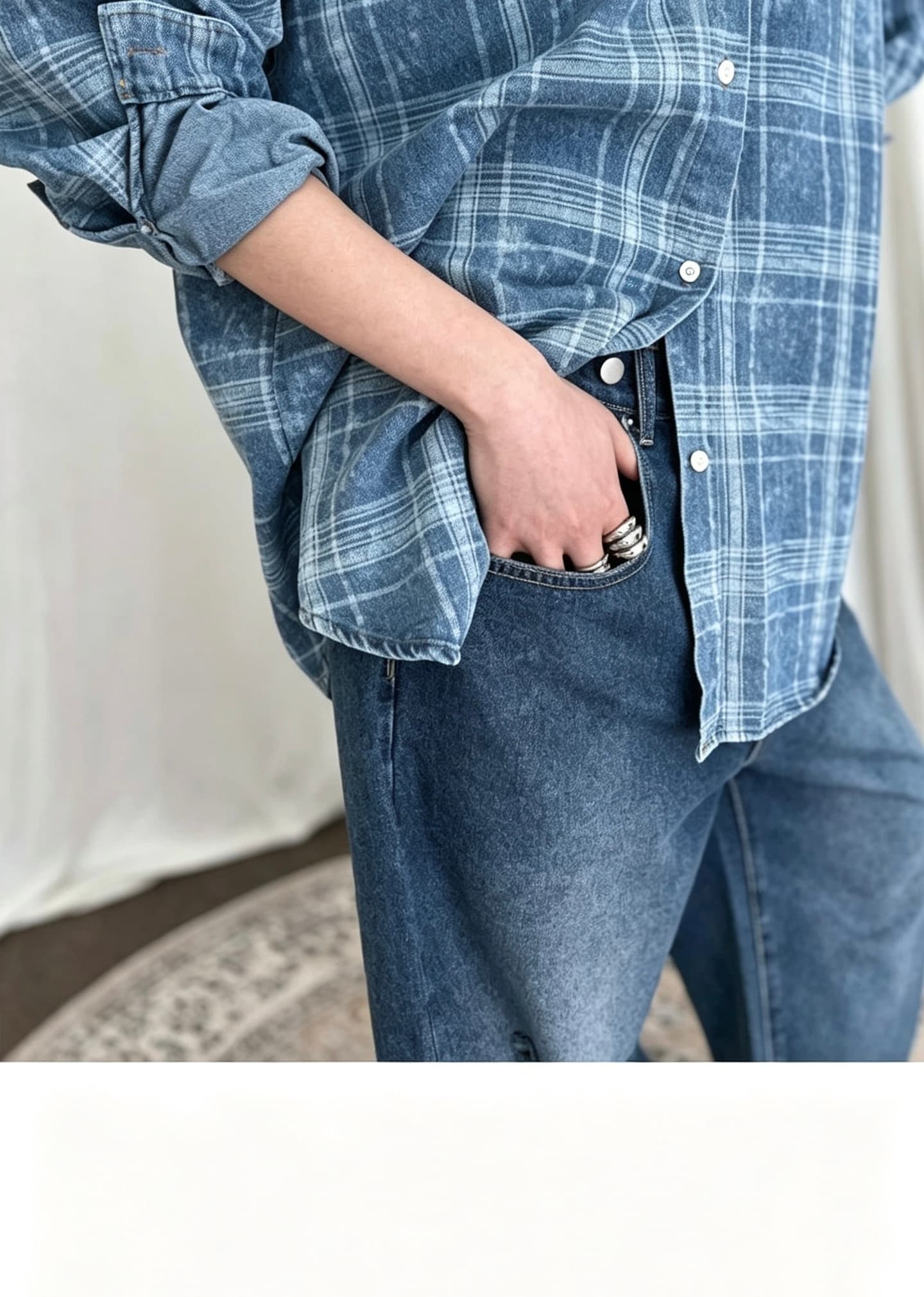 있음 선적 한 부서 다용도 체크무늬 BF 바람 가을 겨울 루즈핏 긴팔 셔츠 상세 이미지 14