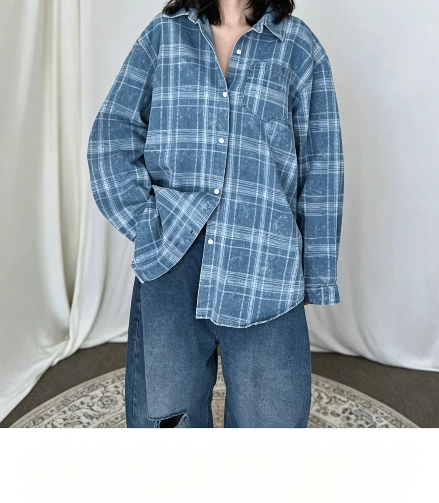 있음 선적 한 부서 다용도 체크무늬 BF 바람 가을 겨울 루즈핏 긴팔 셔츠 이미지 3