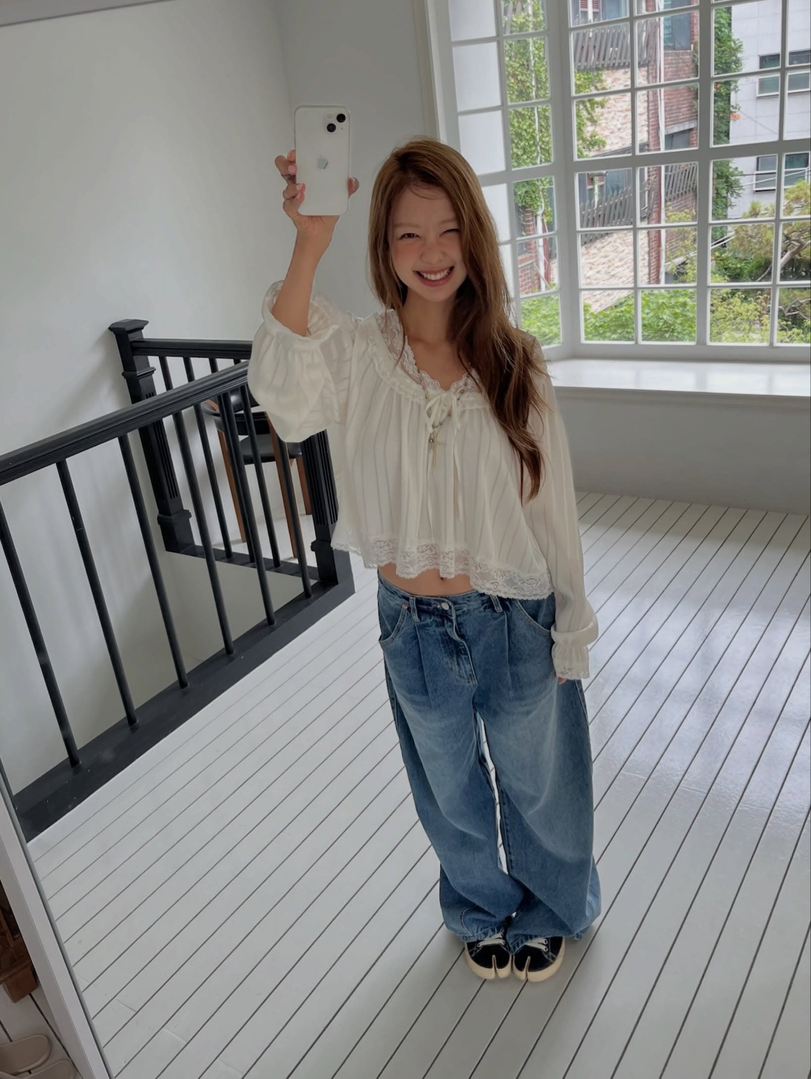있음 선적 한 부서 ins 다용도 작은 대중 패션 레이스 레이스 칼라 스트라이프 새틴 셔츠 상세 이미지 21