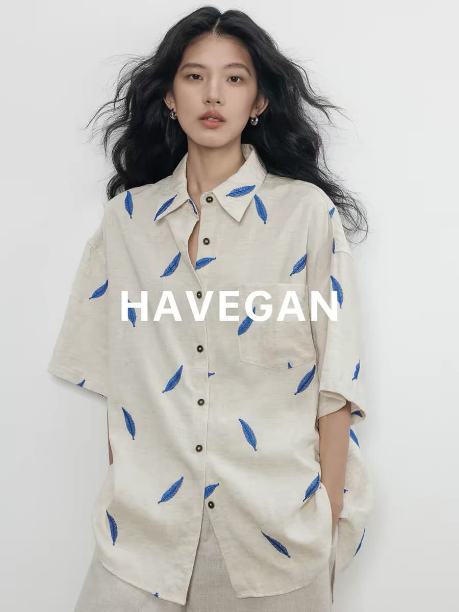 와 객실 havegan 여름 자수 디자인 센스 주간 실크 라미 반팔 여성 셔츠 휴가 고급 작은 대중 맨위 상세 이미지 6