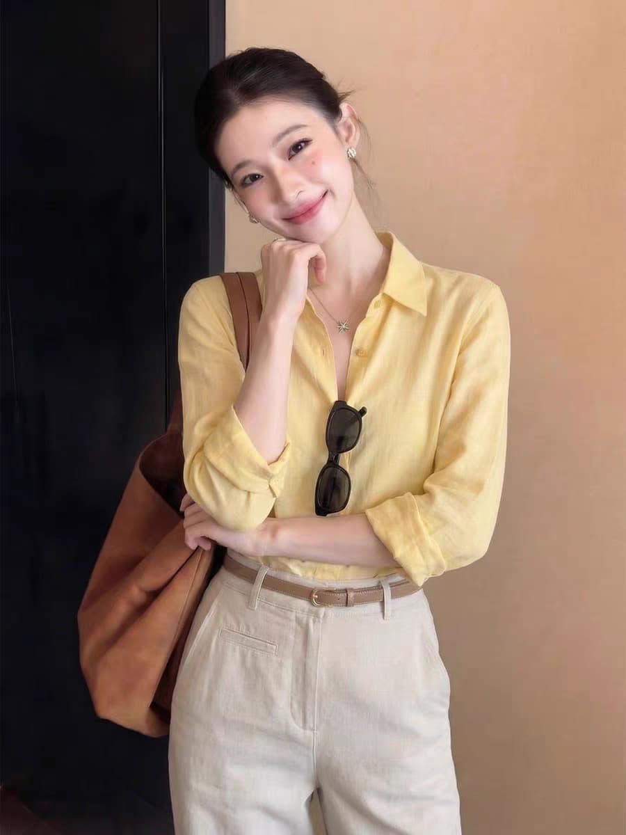 한 부서 핑크색 polo 폴로 칼라 긴팔 여성 셔츠 여름 오래된 돈 바람 품격 루즈핏 캐주얼 셔츠 자외선 차단 맨위 상세 이미지 4