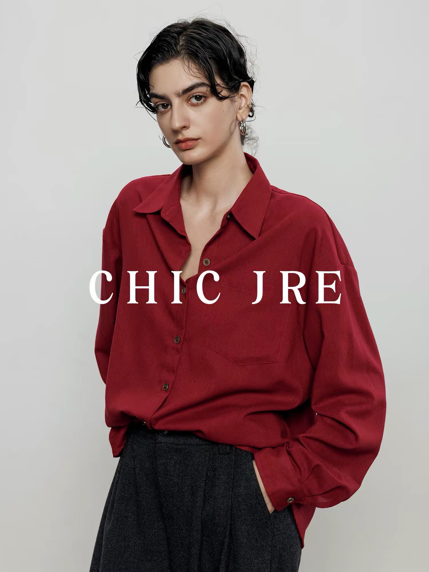 chic jre 고급 센스 빨간색 여성 셔츠 2026 가을 새로운 품격 레트로 합격 스택 착용 부지런한 긴팔 셔츠 상세 이미지 3