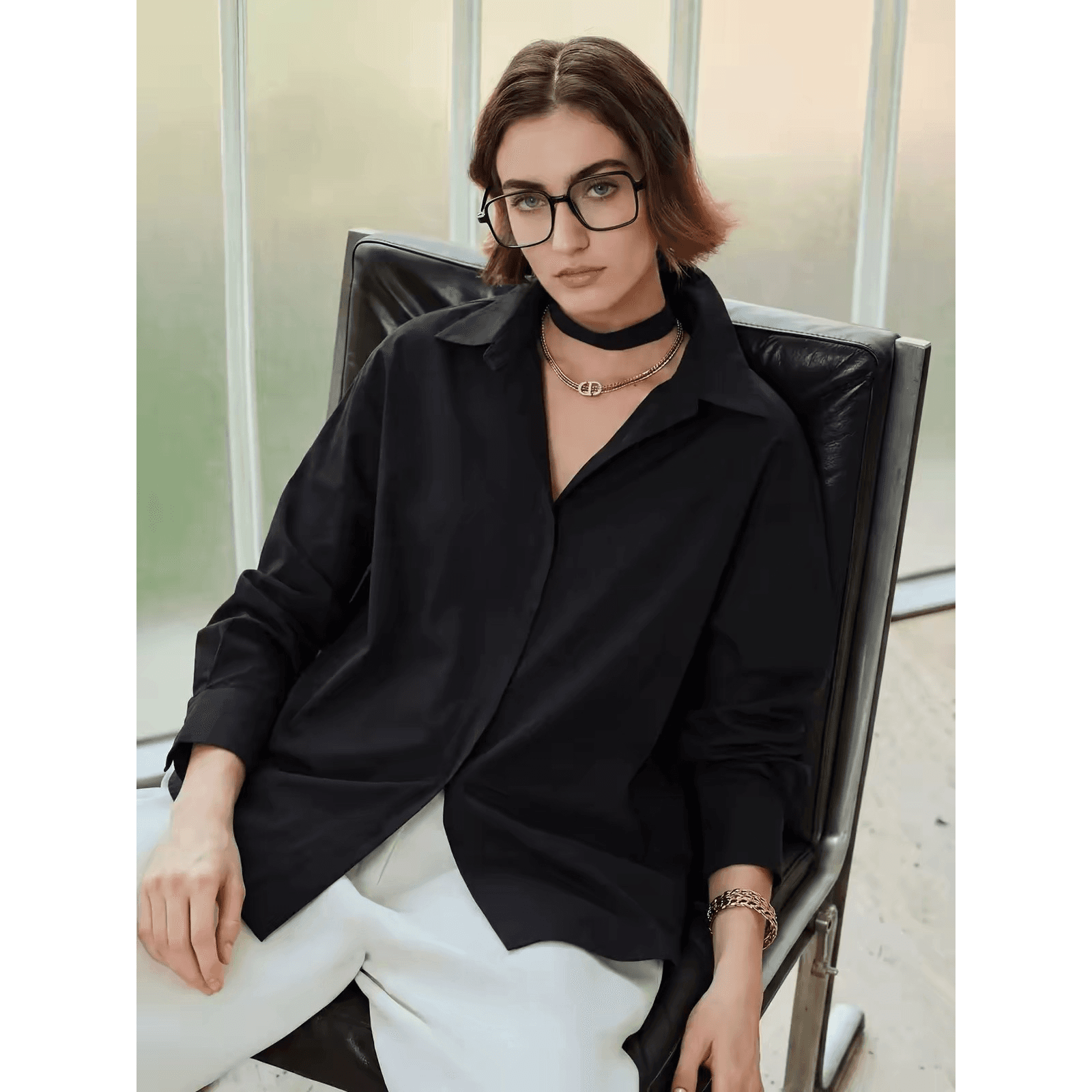 바이 지아 좋은 경력 품격 순면 긴팔 셔츠 여성 가을 겨울 새로운 POLO 칼라 셔츠 이미지 5