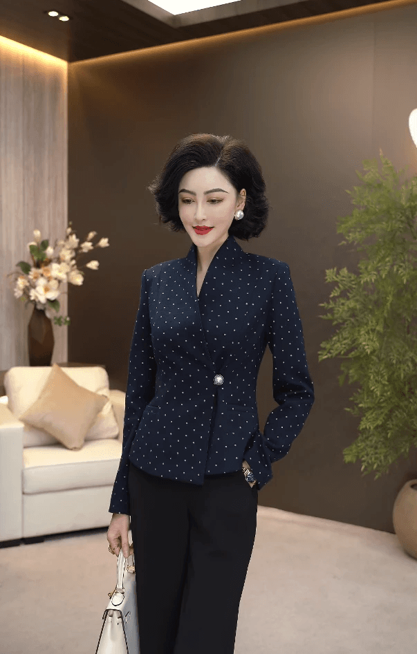 2026 가을 신제품 높음 럭셔리 블루 물 옥 화이트 도트 무늬 신축성 셔틀 제직 우아한 패션 맨위 재킷 이미지 3