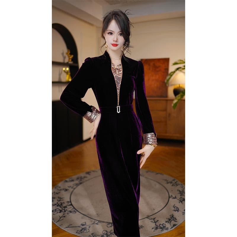 2026 가을 새로운 허리 수축 슬림해 보이는 외국 가스 연령 감소 빛 럭셔리 여성 드레스 복장 상세 이미지 2
