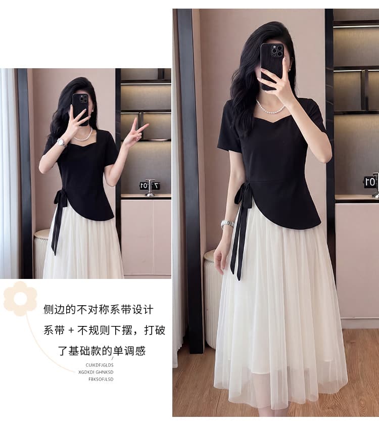 새로운 여성 드레스 봄 여름 프랑스식 부드러운 바람 미니멀리즘 페이크 레이어드 디자인 센스 불규칙 치마 상세 이미지 3