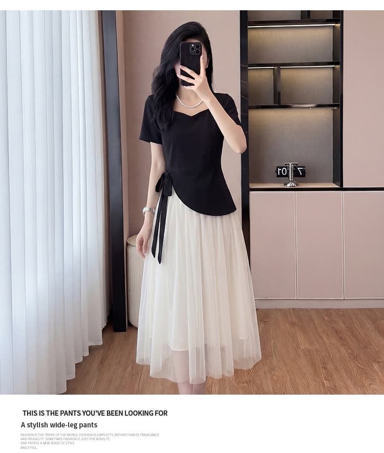새로운 여성 드레스 봄 여름 프랑스식 부드러운 바람 미니멀리즘 페이크 레이어드 디자인 센스 불규칙 치마 상세 이미지 14