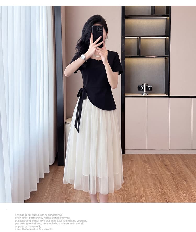 새로운 여성 드레스 봄 여름 프랑스식 부드러운 바람 미니멀리즘 페이크 레이어드 디자인 센스 불규칙 치마 상세 이미지 16