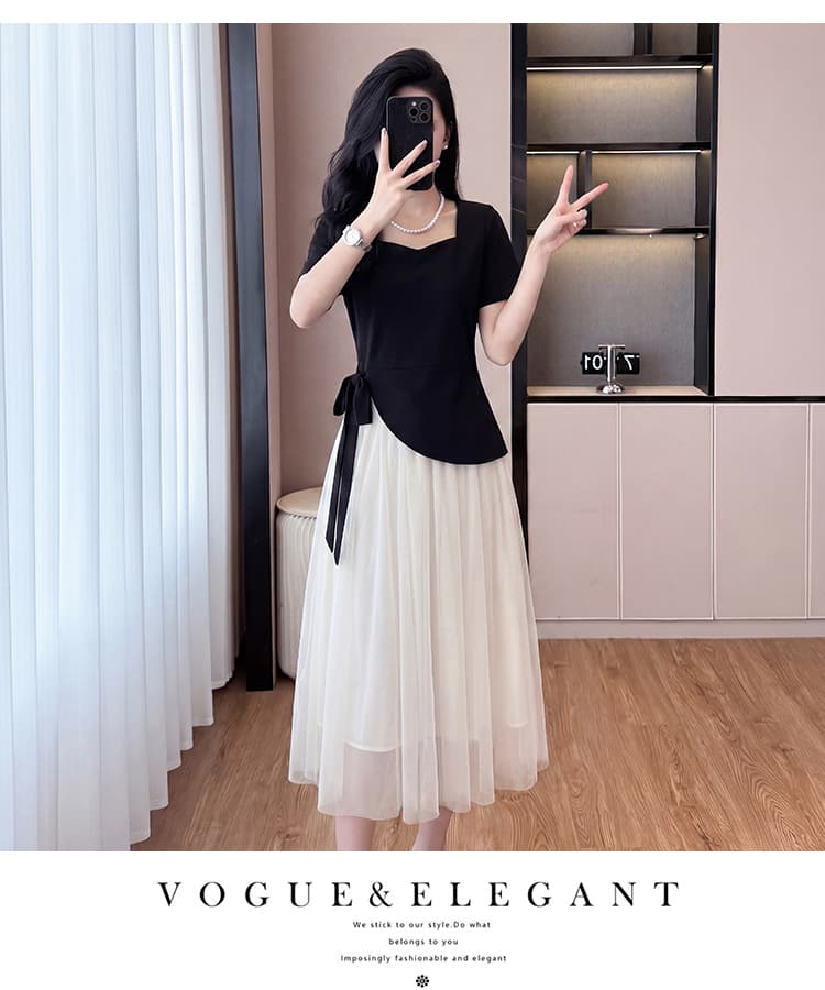 새로운 여성 드레스 봄 여름 프랑스식 부드러운 바람 미니멀리즘 페이크 레이어드 디자인 센스 불규칙 치마 상세 이미지 17